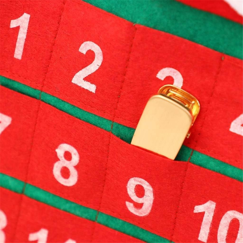 Calendar de Craciun Mos Craciun, tip decoratiune, material poliester, cu buzunarele, pentru brad sau prete, 20 x 30 cm, multicolor