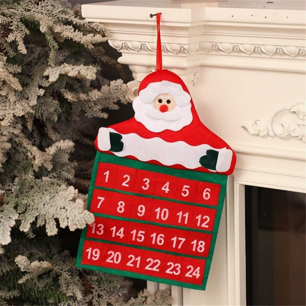 Calendar de Craciun Mos Craciun, tip decoratiune, material poliester, cu buzunarele, pentru brad sau prete, 20 x 30 cm, multicolor
