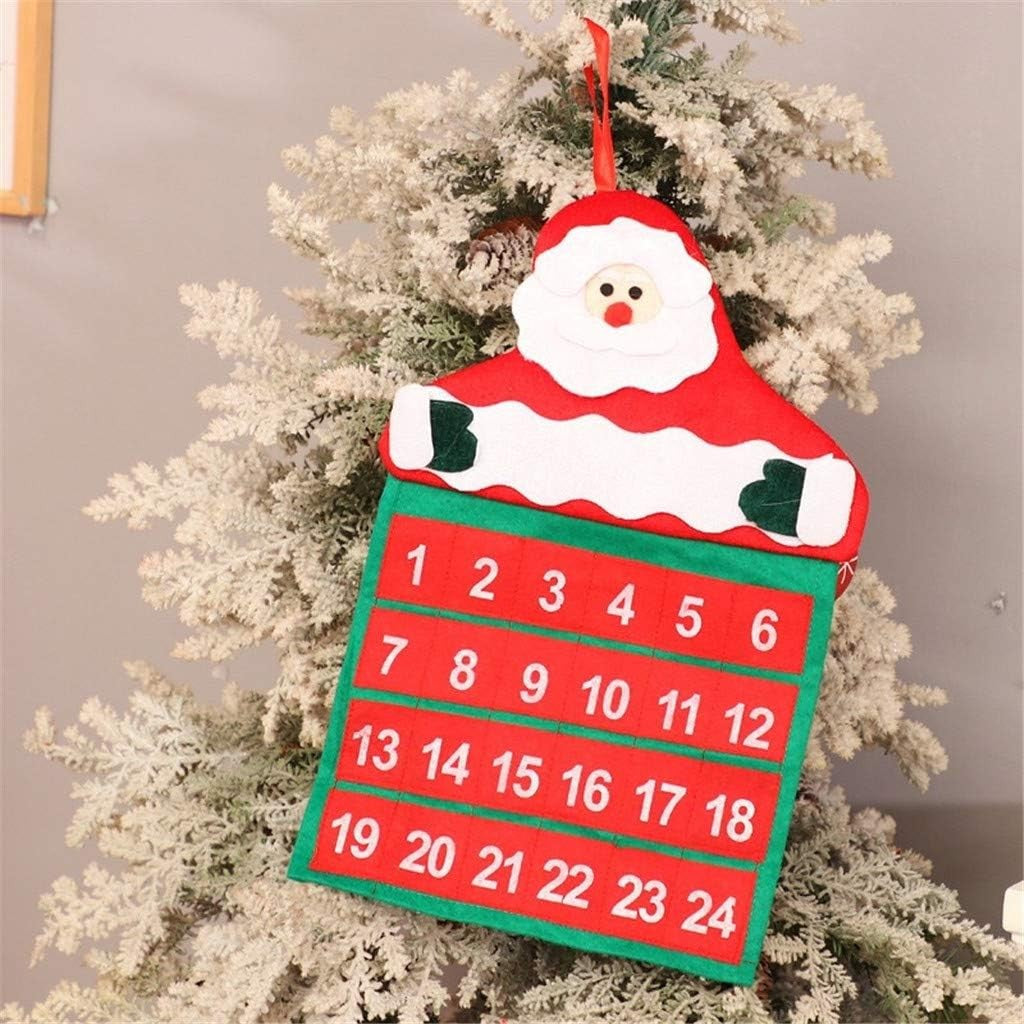 Calendar de Craciun Mos Craciun, tip decoratiune, material poliester, cu buzunarele, pentru brad sau prete, 20 x 30 cm, multicolor
