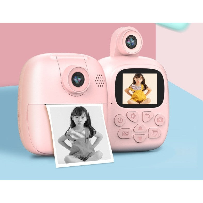 Camera Instantanee pentru Copii, Camera Frontala + Selfie, cu Functie de Printare, Cablu USB-C, Bluetooth, Compatibil iOS/Android, Imprimare APP, Model Bunny, Roz