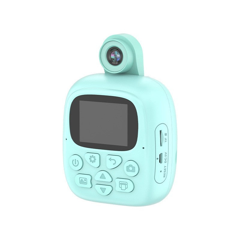 Camera Instantanee pentru Copii, Camera Frontala + Selfie, cu Functie de Printare, Cablu USB-C, Bluetooth, Compatibil iOS/Android, Imprimare APP, Model Dino, Albastru