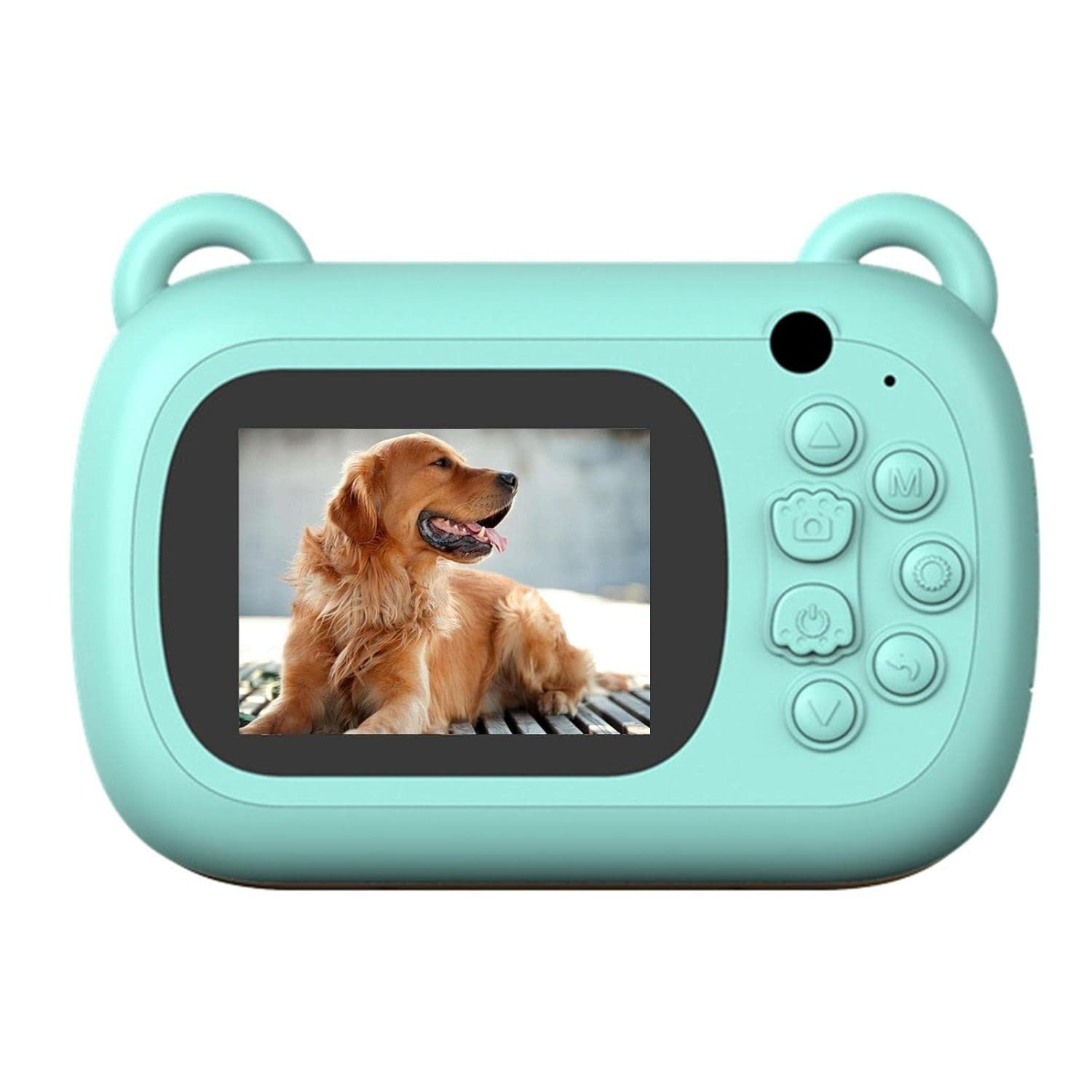 Camera Instantanee pentru Copii, Camera Frontala + Selfie, cu Functie de Printare, Cablu USB-C, Bluetooth, Compatibil iOS/Android, Imprimare APP, Model Dino Love, Albastru