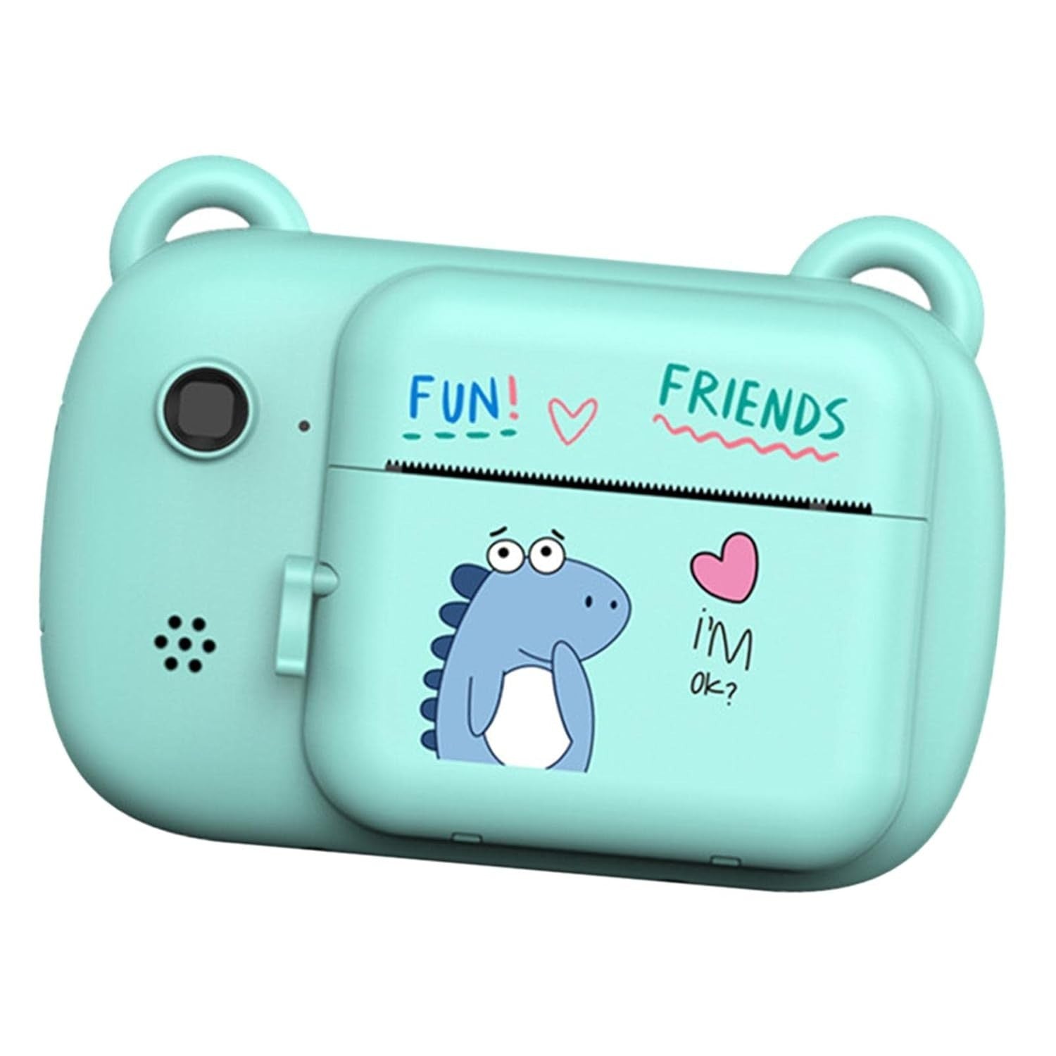 Camera Instantanee pentru Copii, Camera Frontala + Selfie, cu Functie de Printare, Cablu USB-C, Bluetooth, Compatibil iOS/Android, Imprimare APP, Model Dino Love, Albastru