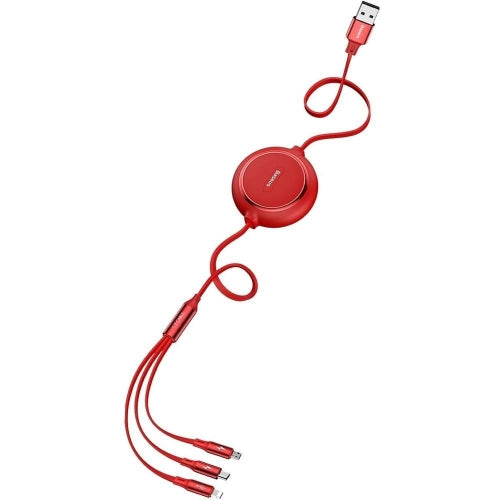CABLU alimentare si date Baseus Golden Loop, retractabil 3-in-1, pt smartphone,USB la Micro-USB + Lightning + USB Type-C 3.5, 1.2m, rosu "CAMLT-JH09" - 6953156295711