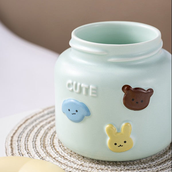 Cana pentru Copii, din Portelan, print Figurine Animalute, Model CUTE, Cana cu Capac, Ceasca pentru Cafea, Ceai, 400ml Albastru deschis