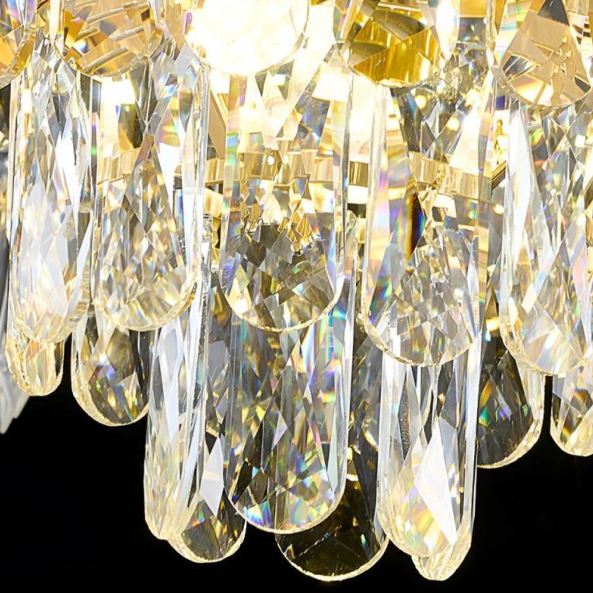Candelabru Cristal 11xE14, D80cm, Auriu Lucios, Inaltime Reglabila, Metal si Cristal
