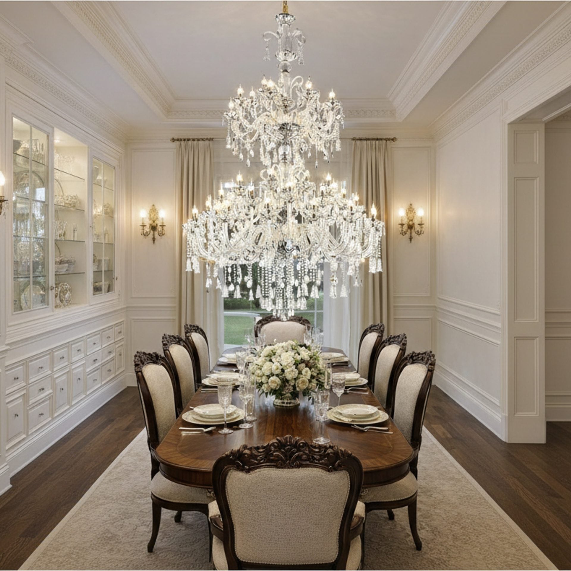 Candelabru Cristal, 55xE14, Diametru 145cm, Inaltime 230cm, Argintiu, Inaltime Reglabila, Design Elegant