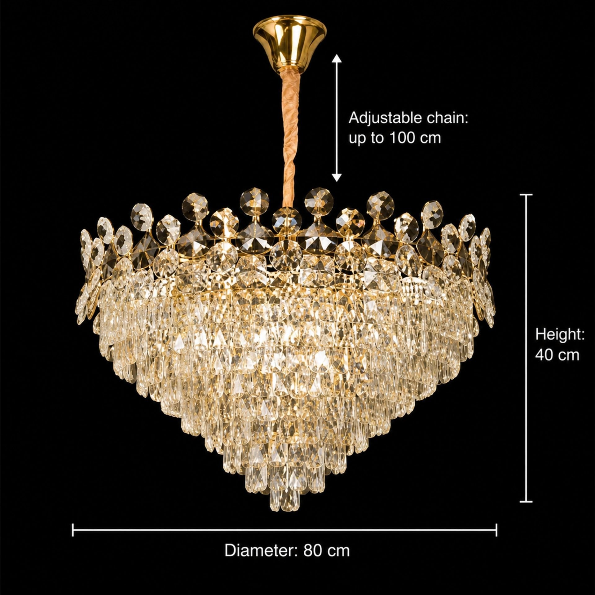 Candelabru Cristal ACE Regalis 22xE14, Diametru 80cm, Inaltime 40cm, Auriu Lucios, Inaltime Reglabila, Design Elegant