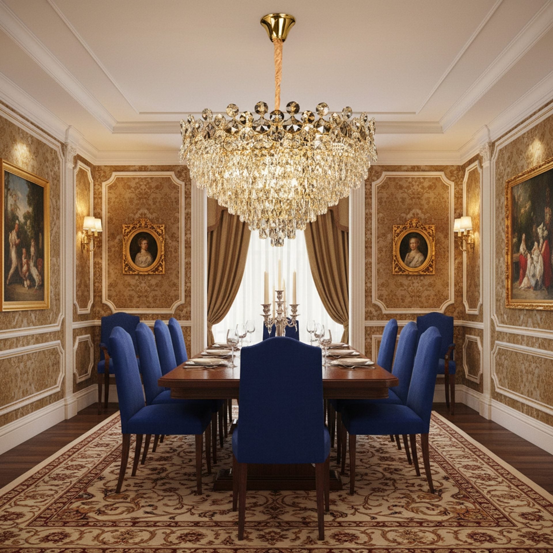 Candelabru Cristal ACE Regalis 22xE14, Diametru 80cm, Inaltime 40cm, Auriu Lucios, Inaltime Reglabila, Design Elegant
