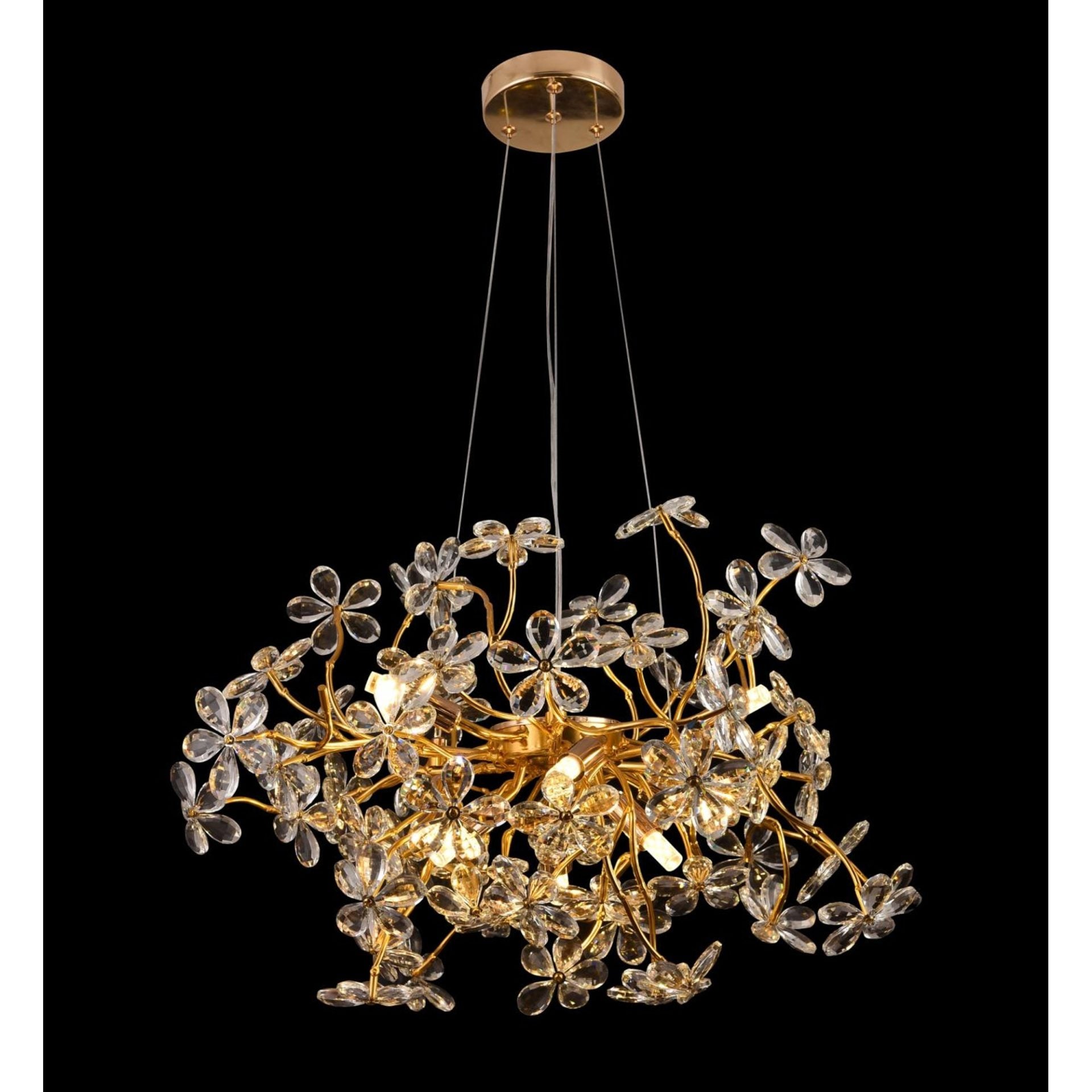 Candelabru Cristal AURAFLOR Regalis, 12xG9, Crom si Cristale, D75cm, Inaltime Reglabila