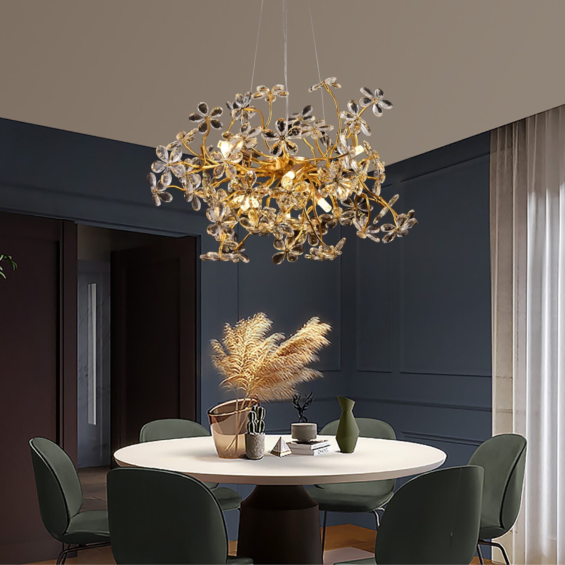 Candelabru Cristal AURAFLOR Regalis, 12xG9, Crom si Cristale, D75cm, Inaltime Reglabila
