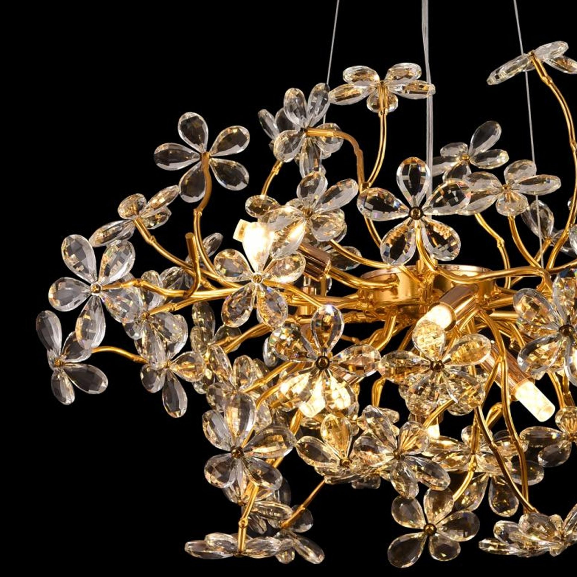 Candelabru Cristal AURAFLOR Regalis, 12xG9, Crom si Cristale, D75cm, Inaltime Reglabila