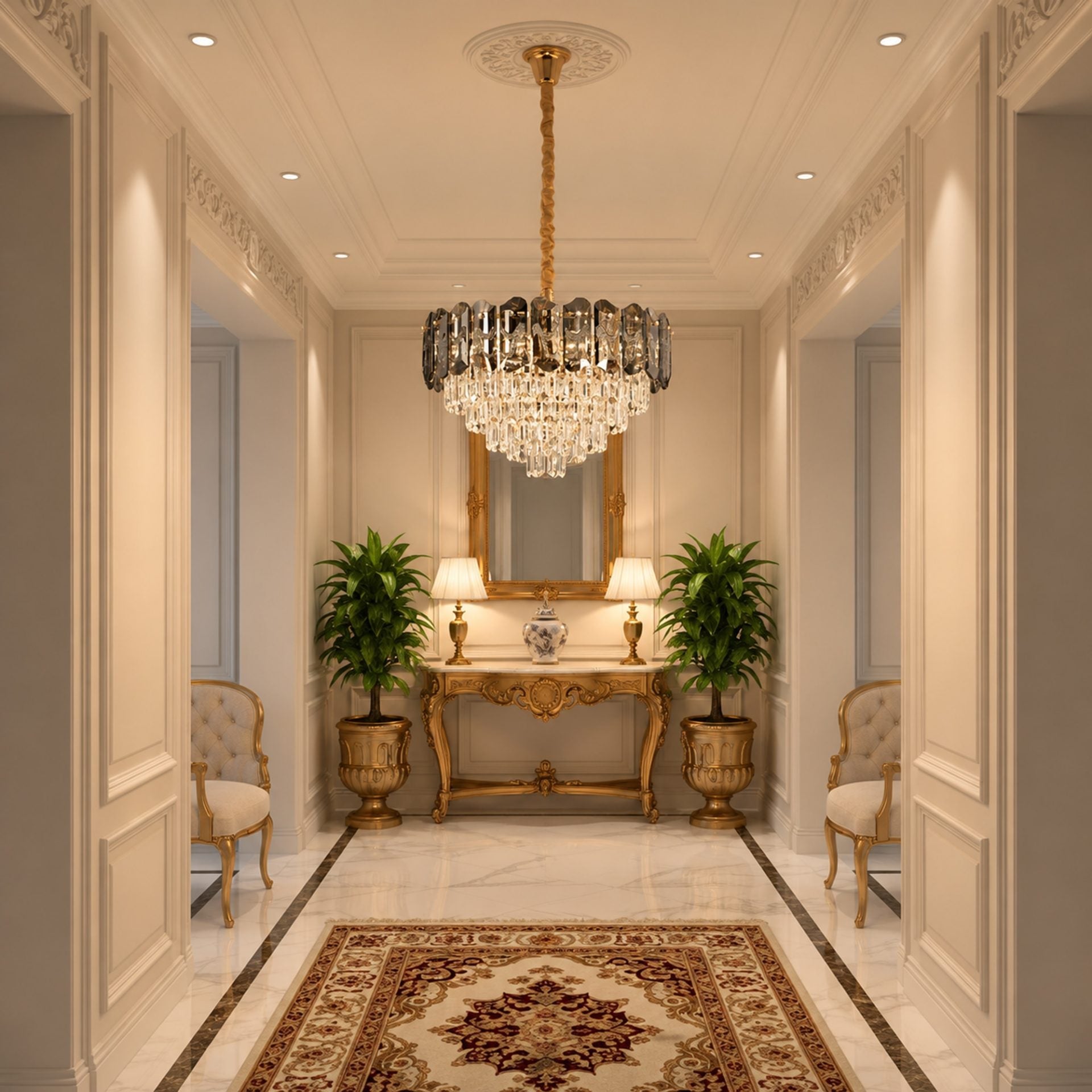 Candelabru Cristal AURUM Petito 3xE14, Diametru 30cm, Inaltime 28cm, Auriu Lucios, Inaltime Reglabila, Design Elegant