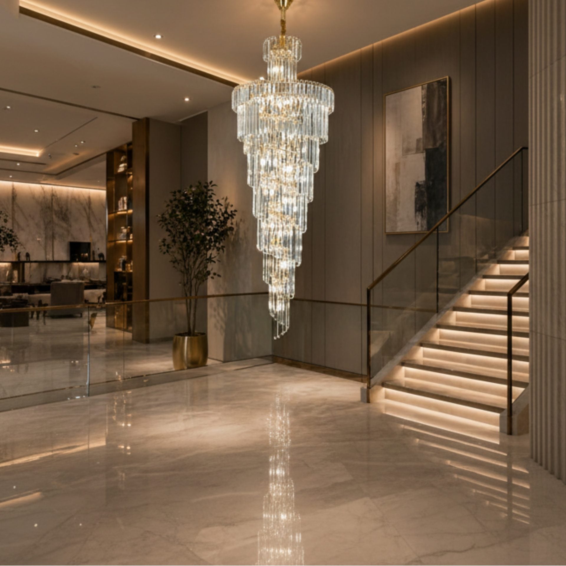 Candelabru Cristal BELLARIVA 27xE14, D60 cm, Auriu, Metal si Cristal
