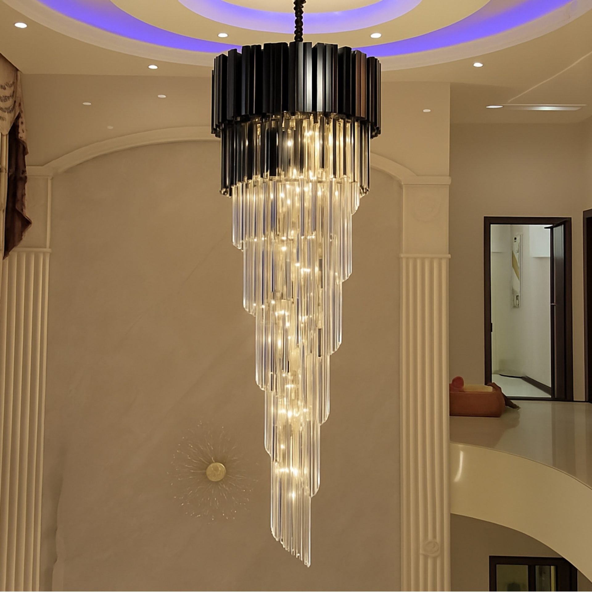 Candelabru Cristal BLOIS Ascendere, 28xE14, Diametru 60cm, Negru, Inaltime Reglabila