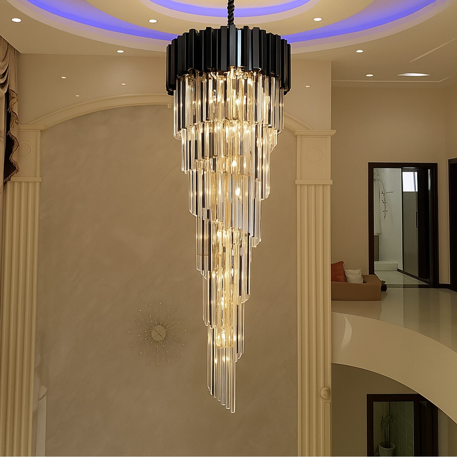 Candelabru Cristal BLOIS Ascendere, 28xE14, Diametru 60cm, Negru, Inaltime Reglabila