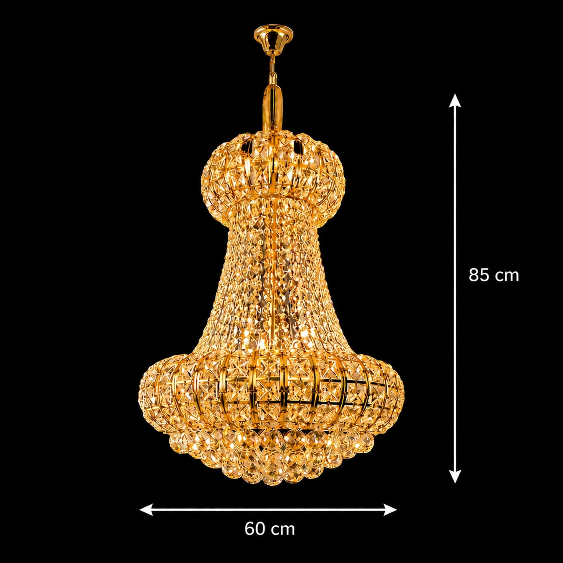 Candelabru Cristal CASTRUM Magno 11xE14, D60 cm, Auriu, Inaltime Reglabila, Metal si Cristal