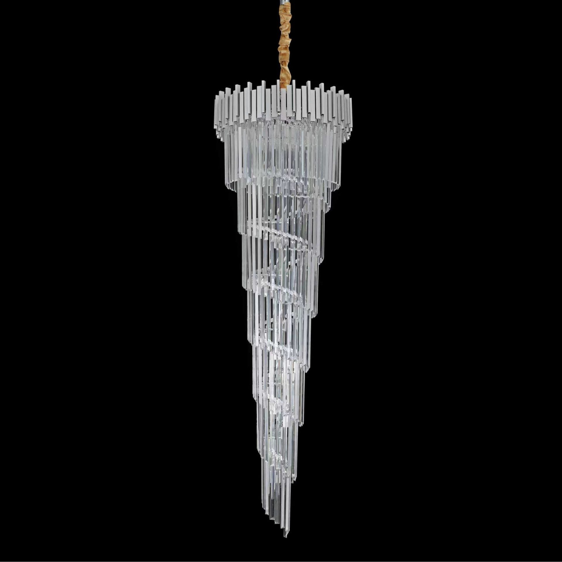 Candelabru Cristal CC110/600x1800CH, 28xE14, Diametru 60cm, Inaltime 180cm, Crom si Argintiu, Inaltime Reglabila, Design Elegant