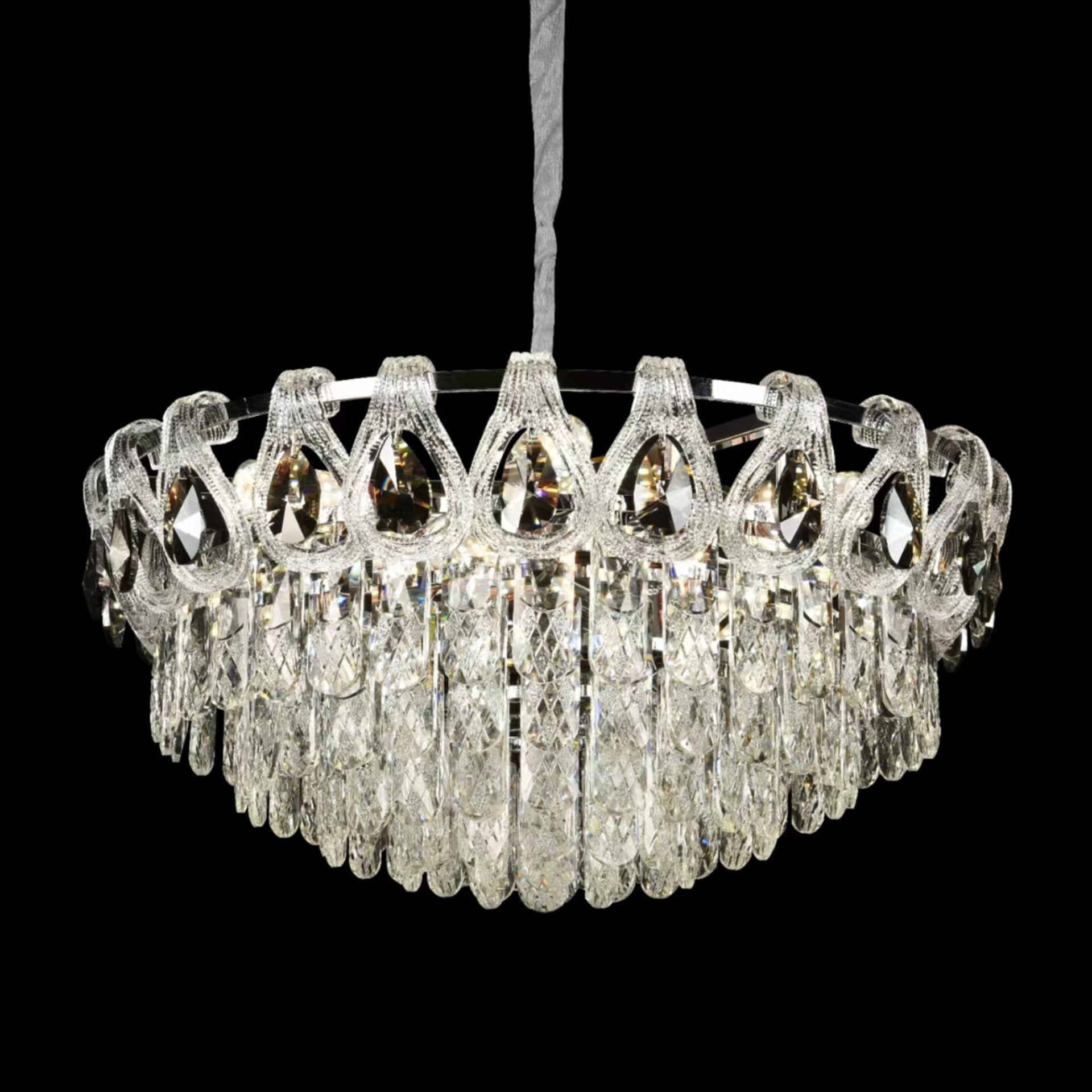 Candelabru Cristal CC5122/500CR 9x E14, Diametru 50cm, Crom Lucios, Inaltime Reglabila