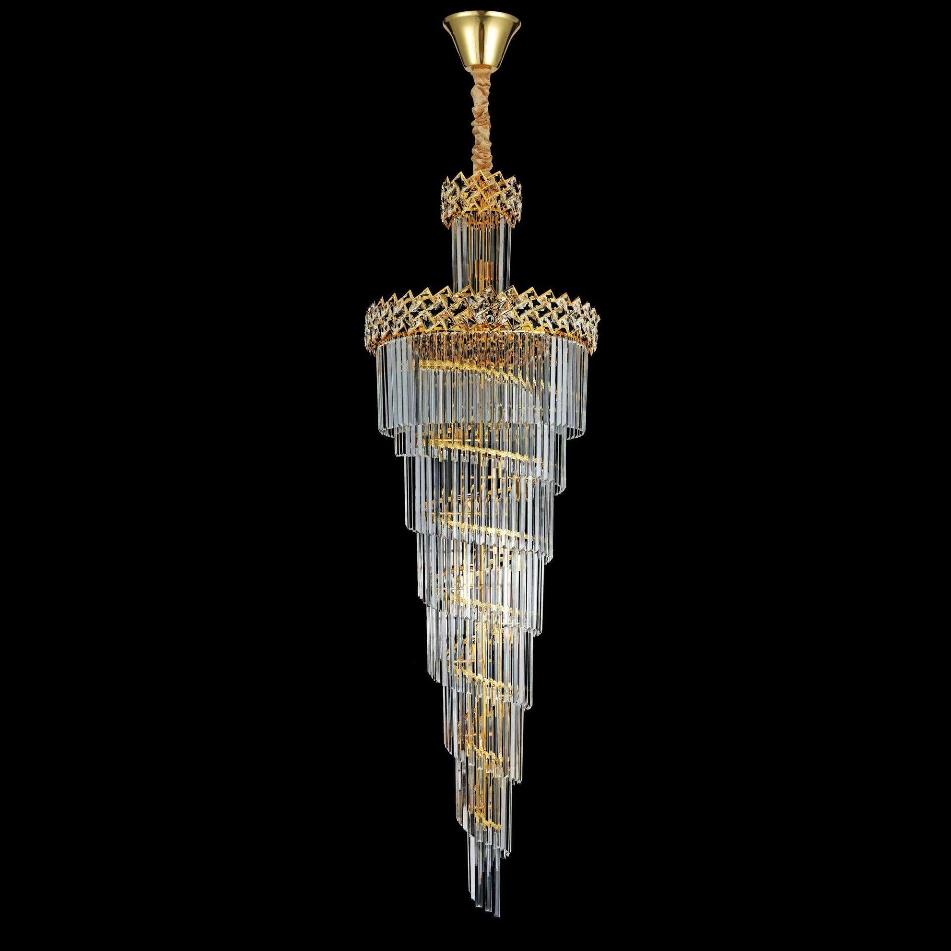 Candelabru Cristal CC800/700X2100GD, 33xE14, Diametru 70cm, Inaltime 210cm, Auriu Lucios, Inaltime Reglabila, Design Elegant