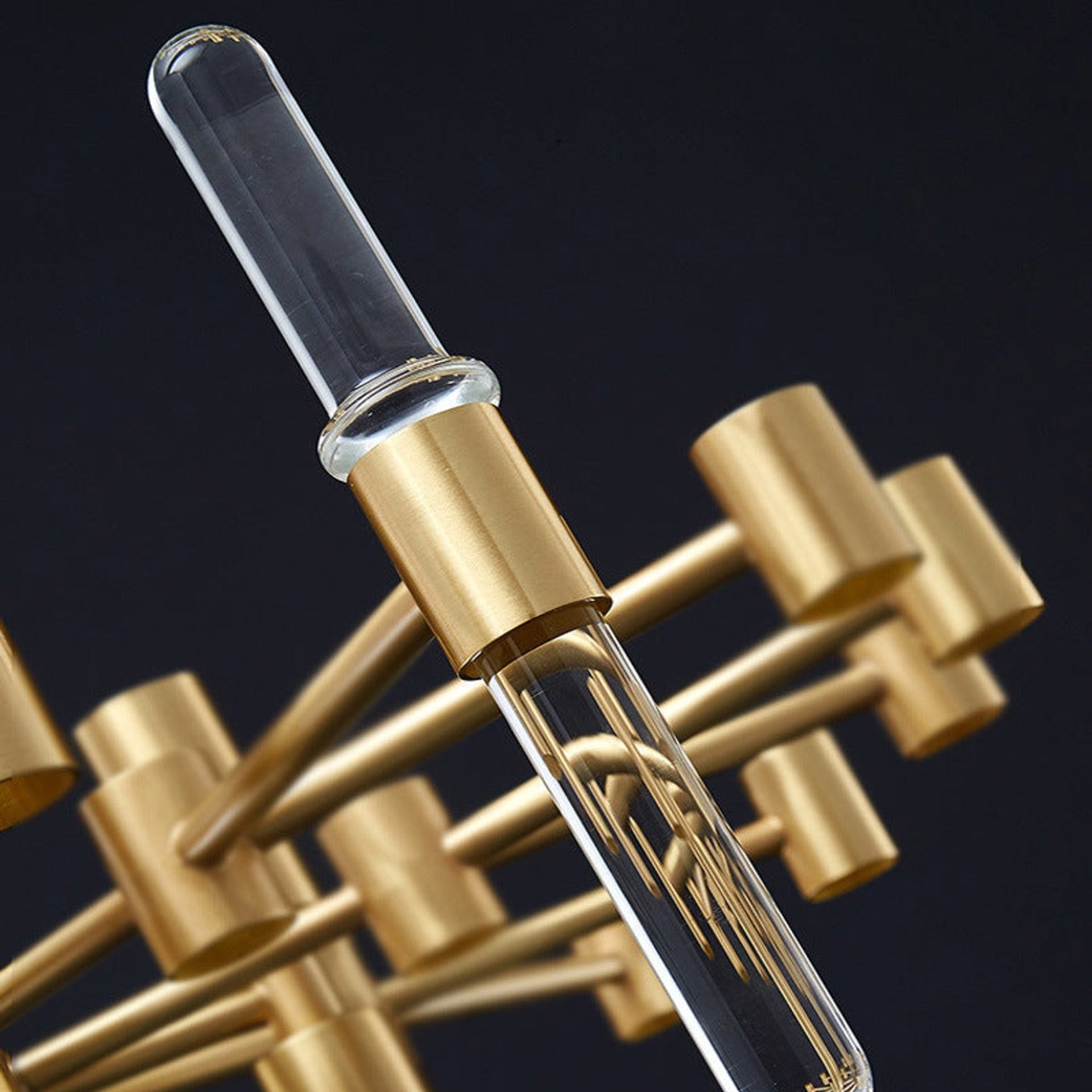 Candelabru Cristal CC850/480GD,6xE14, 48X45cm, Inaltime Reglabila, Auriu Lucios, Inaltime Reglabila, Design Elegant, Metal si Cristal
