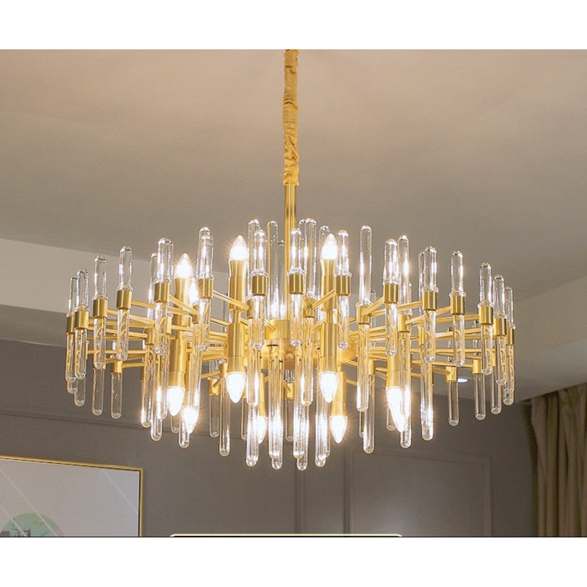 Candelabru Cristal CC850/620GD,10xE14, 62X45cm, Inaltime Reglabila, Auriu Lucios,Design Elegant, Metal si Cristale