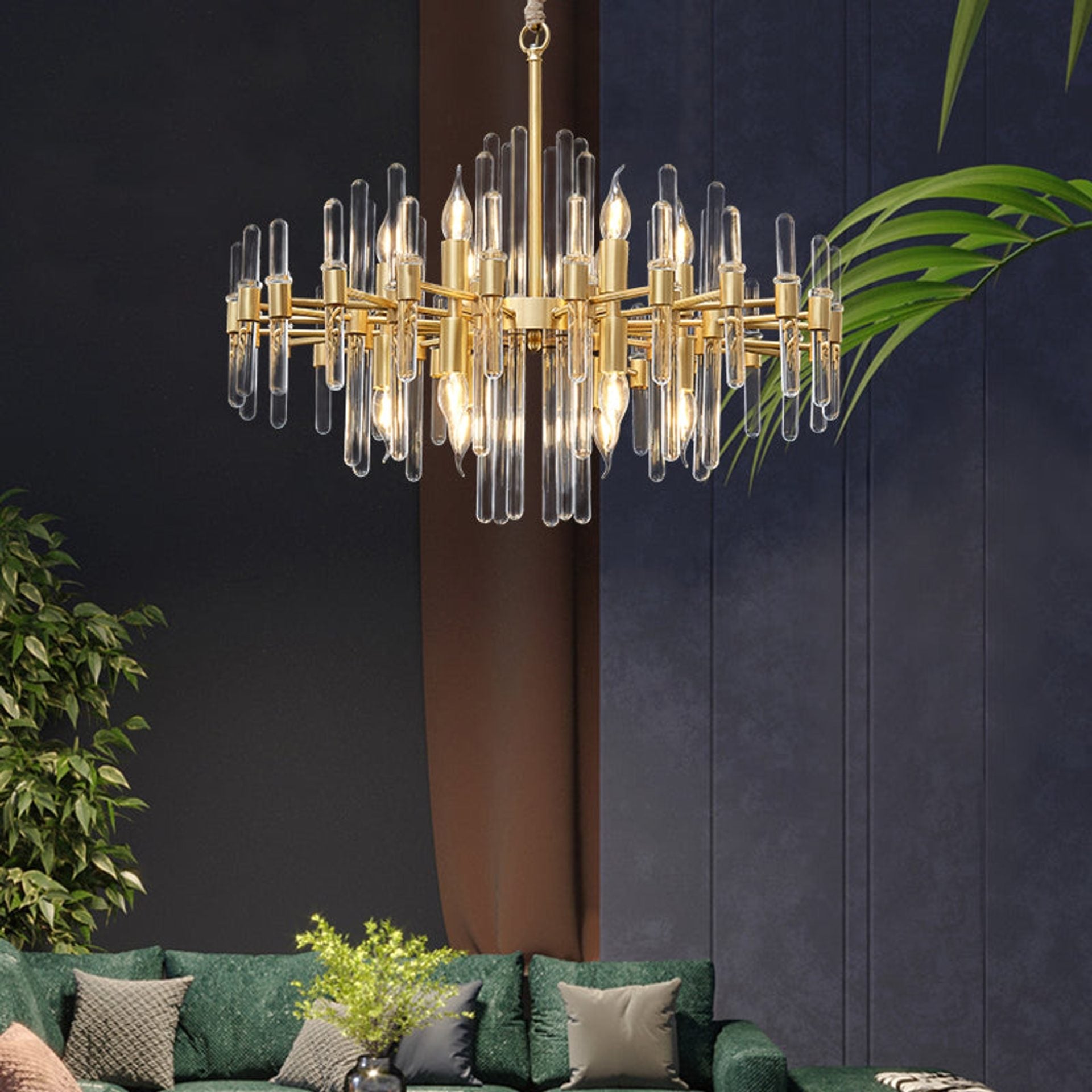 Candelabru Cristal CC850/620GD,10xE14, 62X45cm, Inaltime Reglabila, Auriu Lucios,Design Elegant, Metal si Cristale