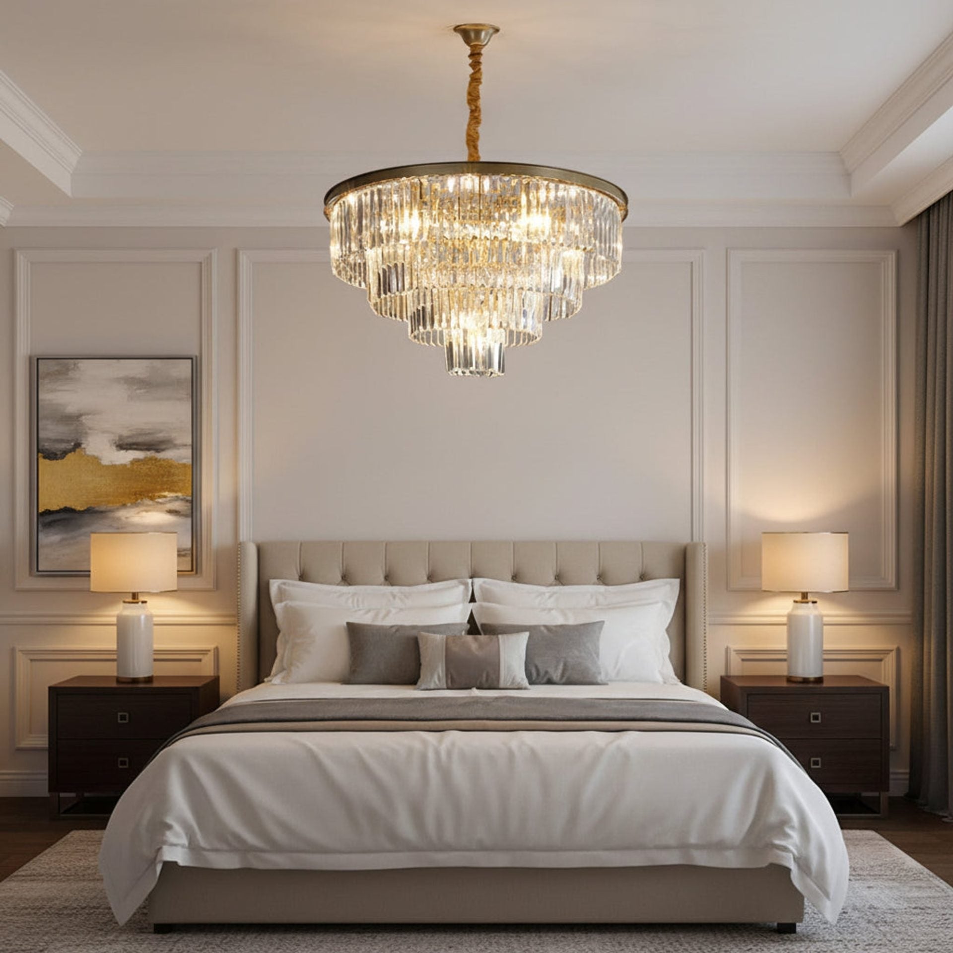 Candelabru Cristal CHAMBORD Eleganza 8xE14, Diametru 48cm, Auriu Mat