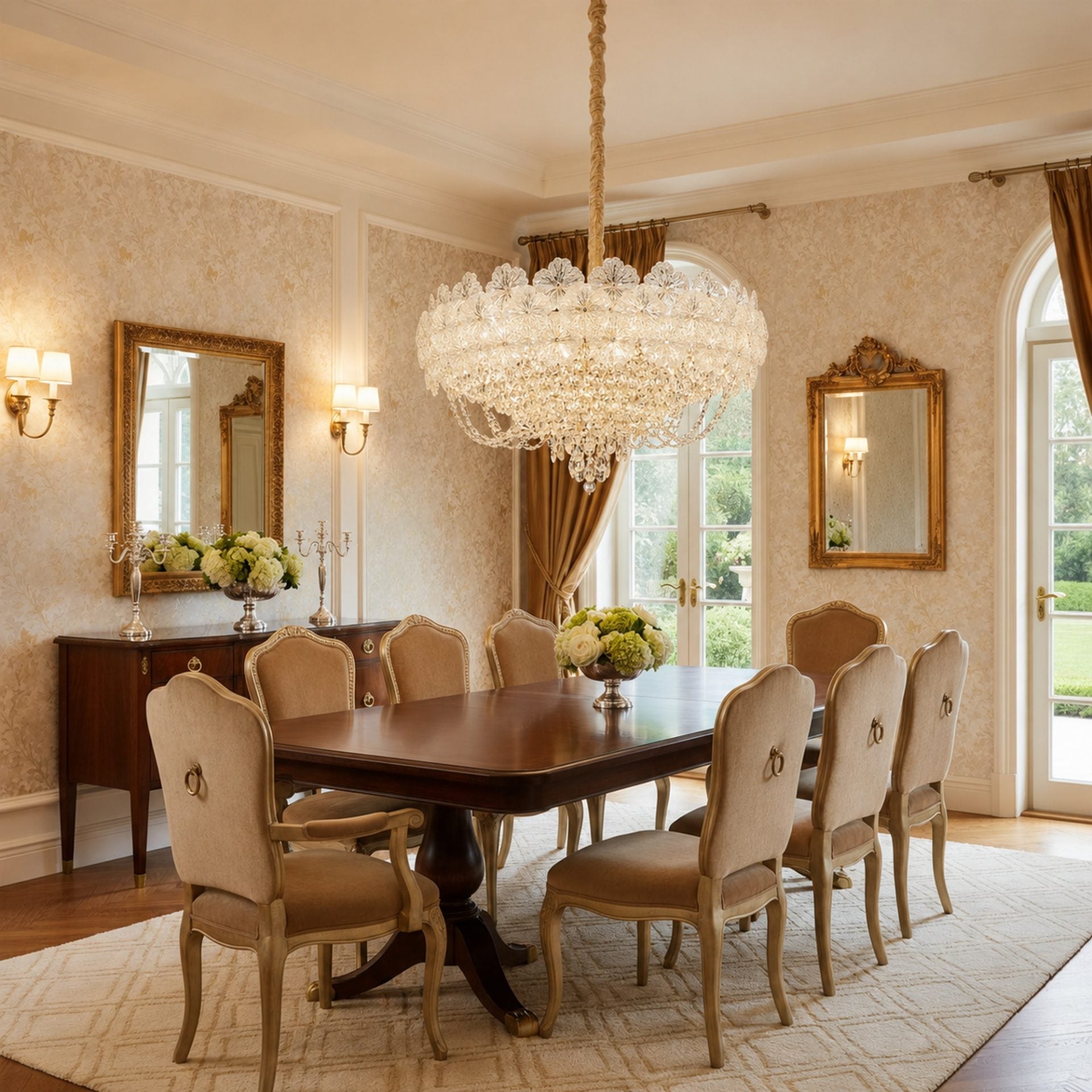 Candelabru Cristal CROWN Eleganza 9xE14, Diametru 50cm, Inaltime 41cm, Auriu Lucios, Inaltime Reglabila, Design Elegant