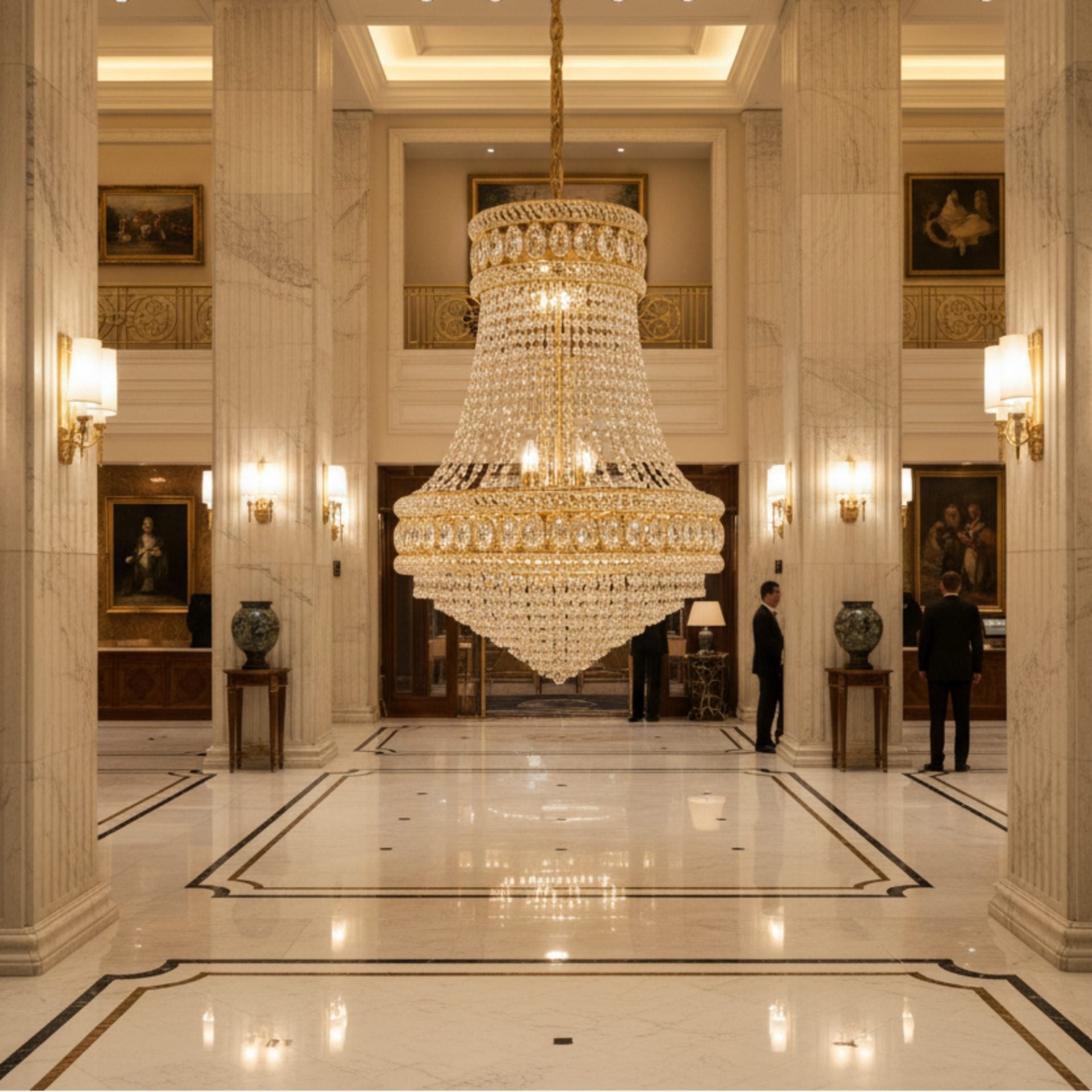 Candelabru Cristal EMPIRE Eleganza 10xE14, D50 cm, Auriu, Inaltime Reglabila, Metal si Cristal