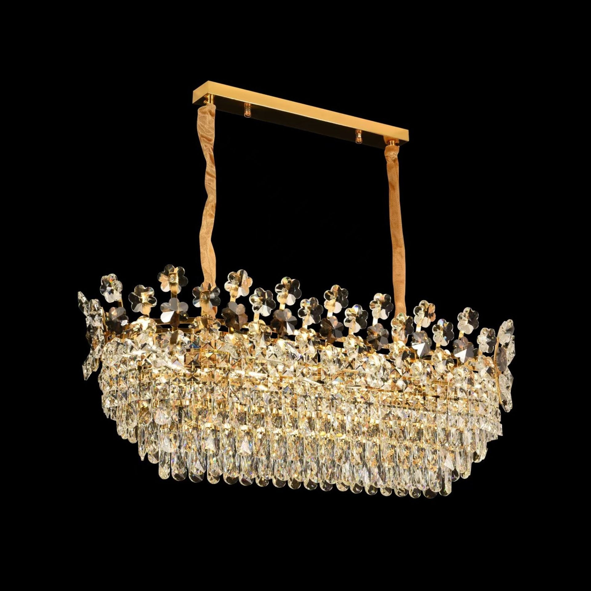 Candelabru Cristal FLORENCE Imperio 10x E14, 90cm, Auriu Lucios, Inaltime Reglabila