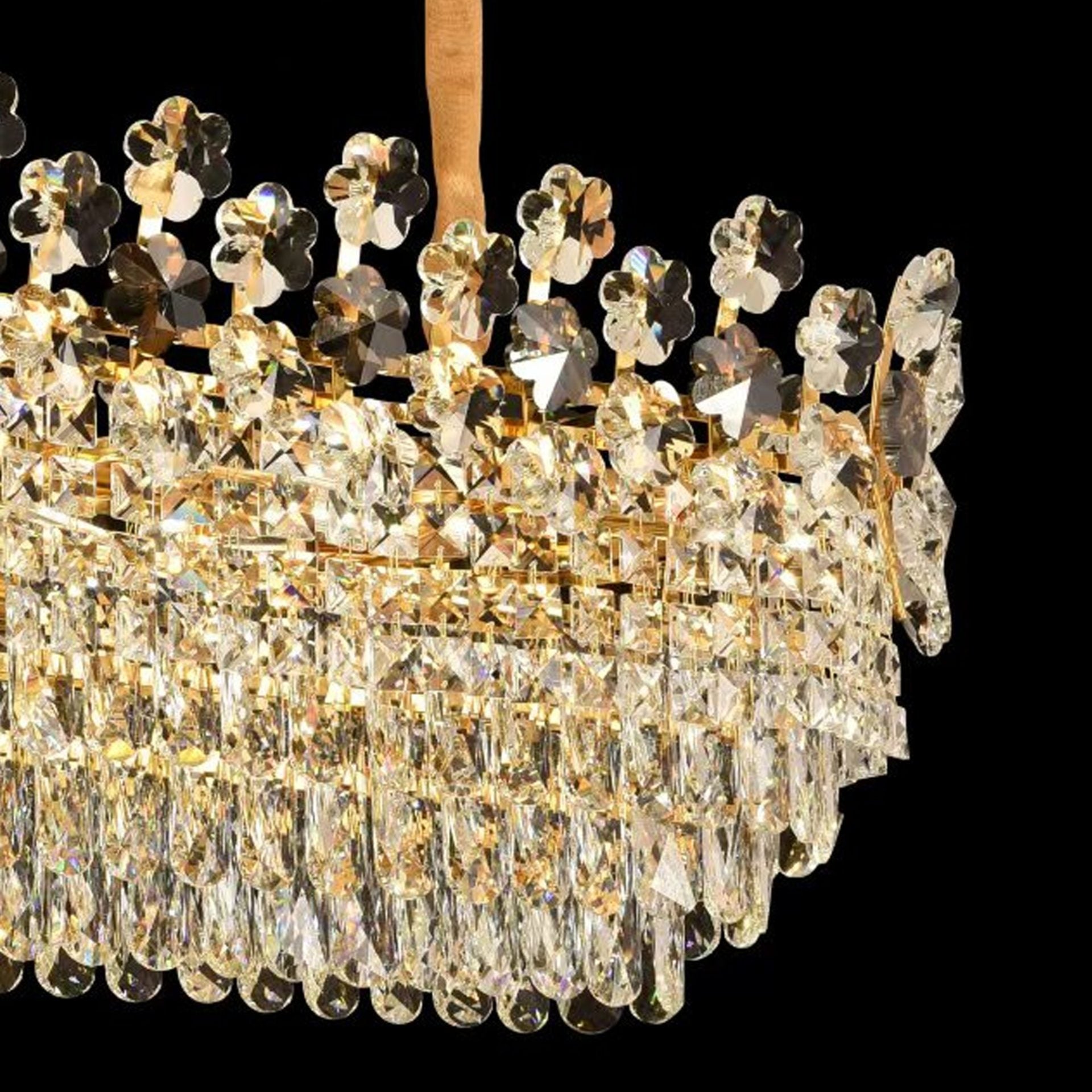 Candelabru Cristal FLORENCE Imperio 10x E14, 90cm, Auriu Lucios, Inaltime Reglabila