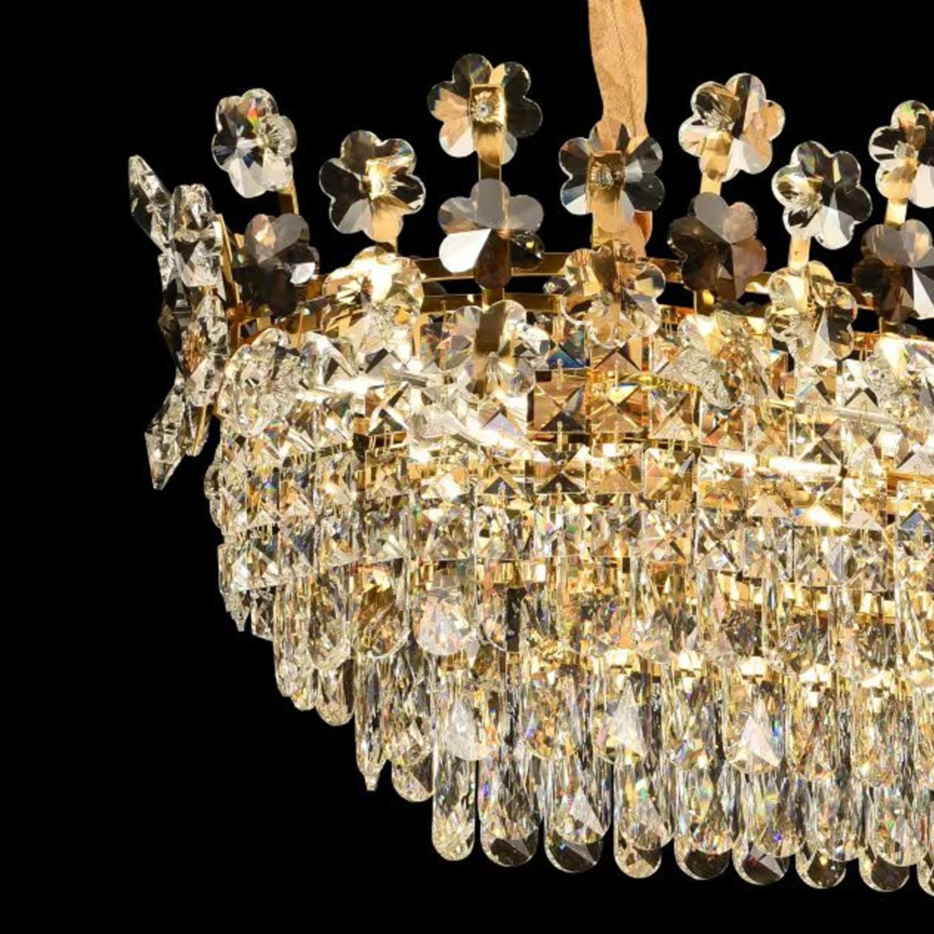 Candelabru Cristal FLORENCE Imperio 10x E14, 90cm, Auriu Lucios, Inaltime Reglabila