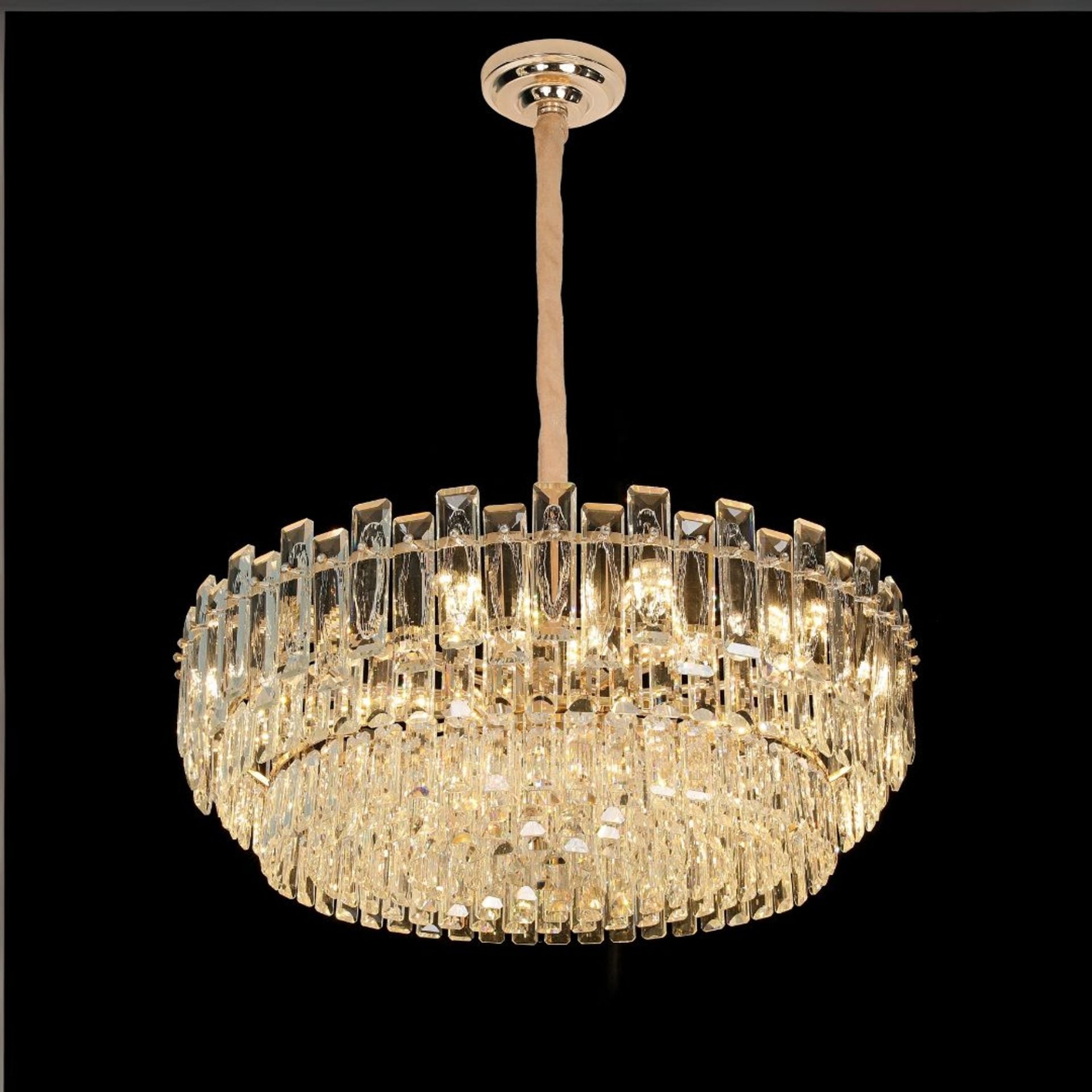 Candelabru Cristal FONTAINEBLEAU Supremo, 15x E14, Diametru 75cm, Auriu, Inaltime Reglabila