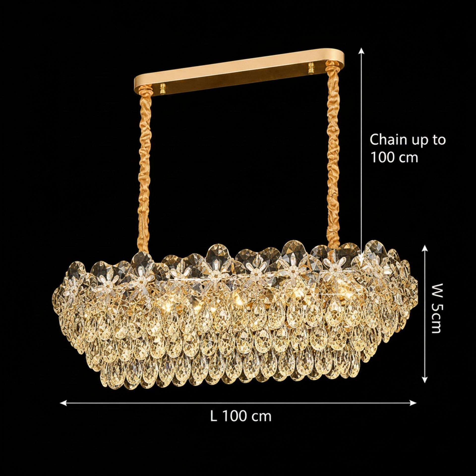 Candelabru Cristal JARDIN Supremo 12xE14, Dimensiune 100x35 cm, Inaltime 35 cm, Auriu Lucios, Inaltime Reglabila, Design Elegant