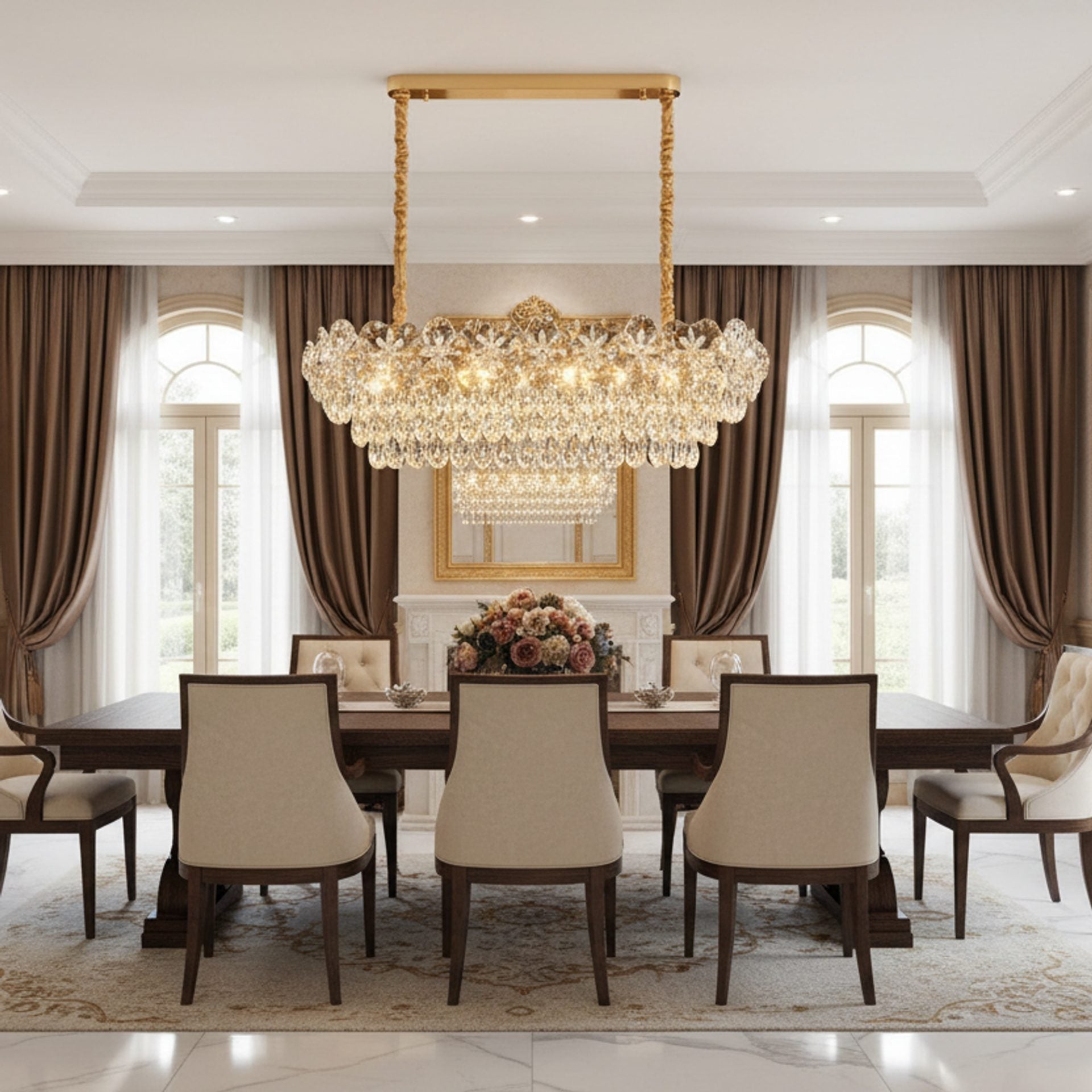 Candelabru Cristal JARDIN Supremo 12xE14, Dimensiune 100x35 cm, Inaltime 35 cm, Auriu Lucios, Inaltime Reglabila, Design Elegant