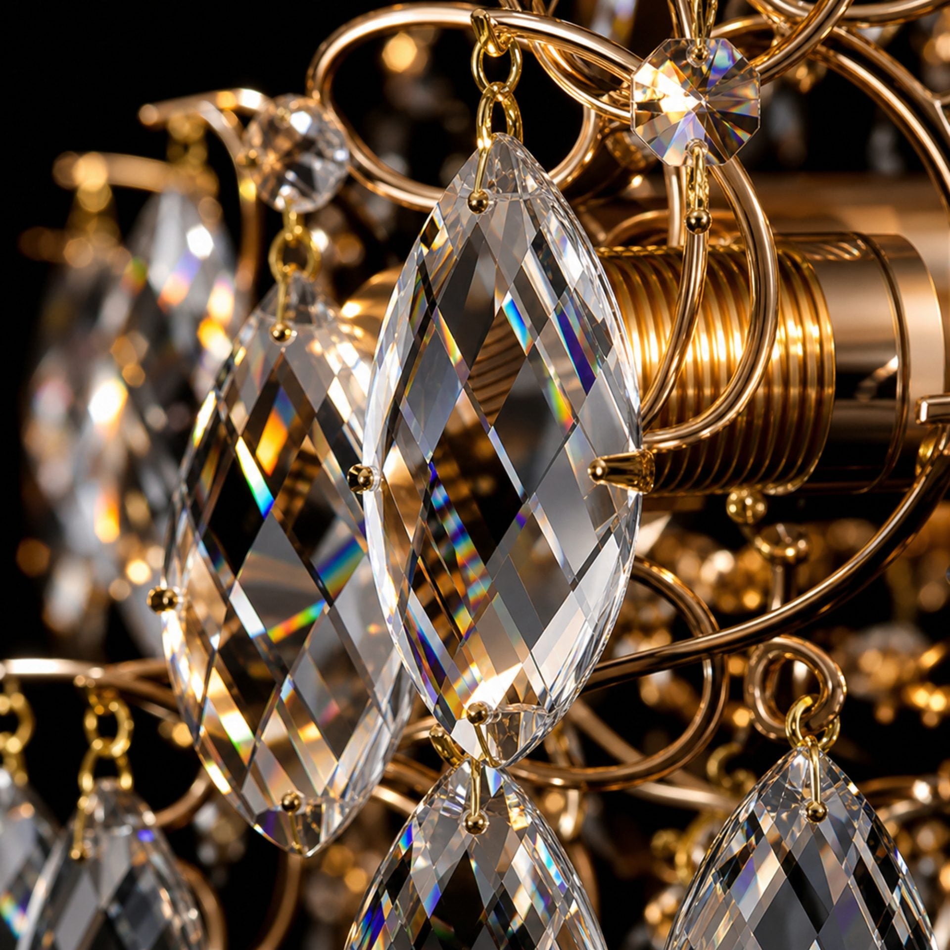 Candelabru Cristal KONIG Nobile, 5xE14, D40 cm, Auriu, Inaltime Reglabila, Metal si Cristal