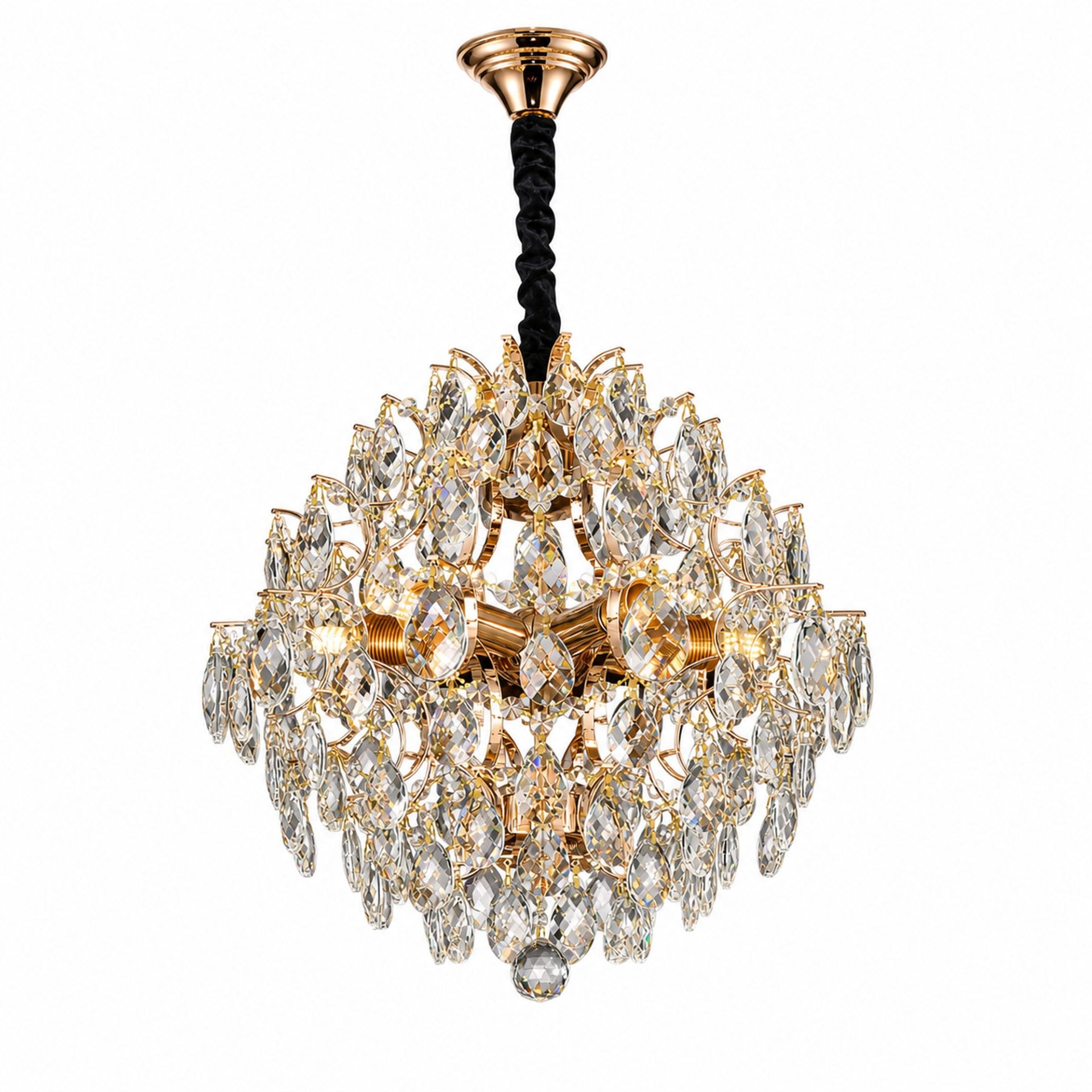 Candelabru Cristal KONIG Nobile, 5xE14, D40 cm, Auriu, Inaltime Reglabila, Metal si Cristal