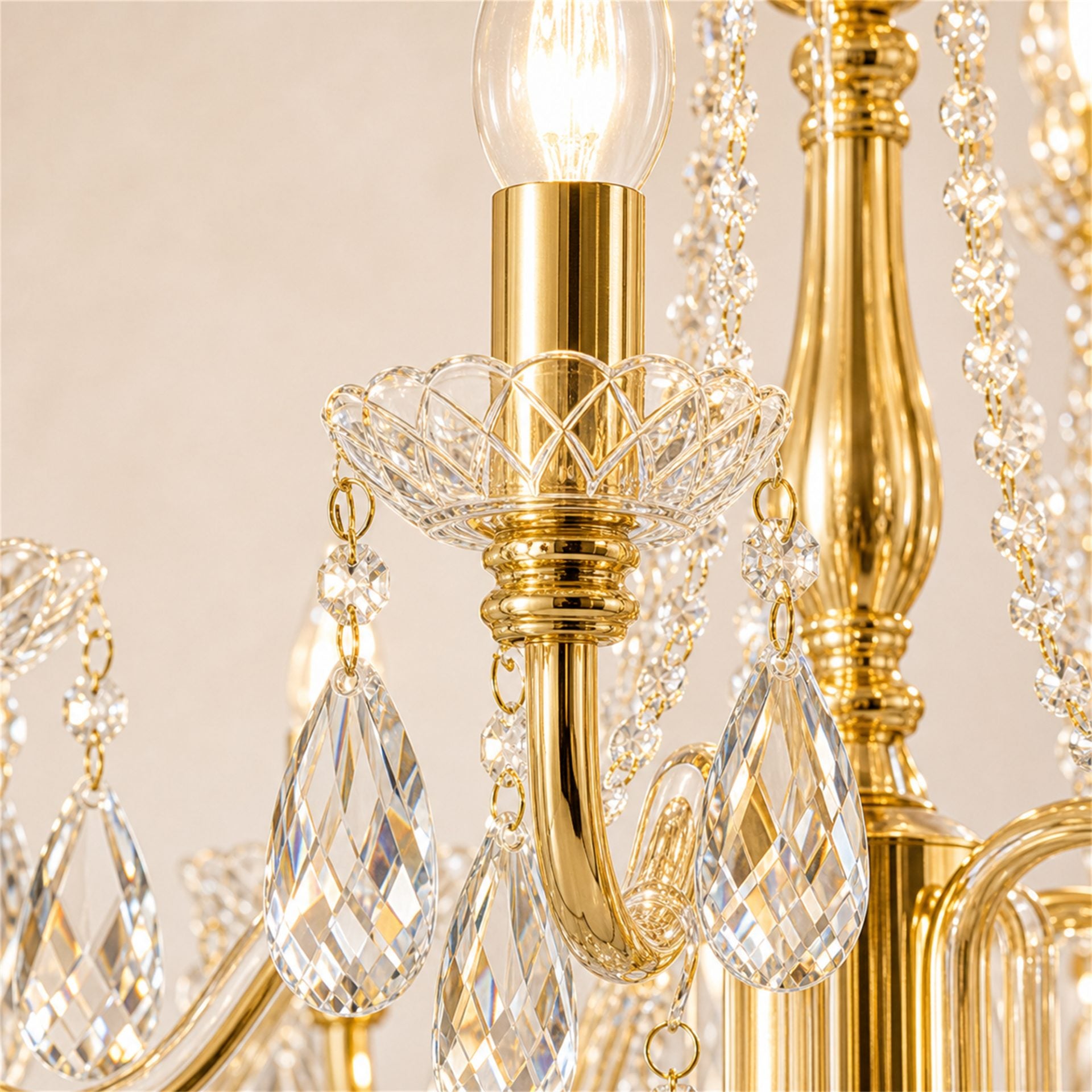 Candelabru Cristal KONIG Regalis, 11xE14, D60 cm, Auriu, Inaltime Reglabila, Metal si Cristal