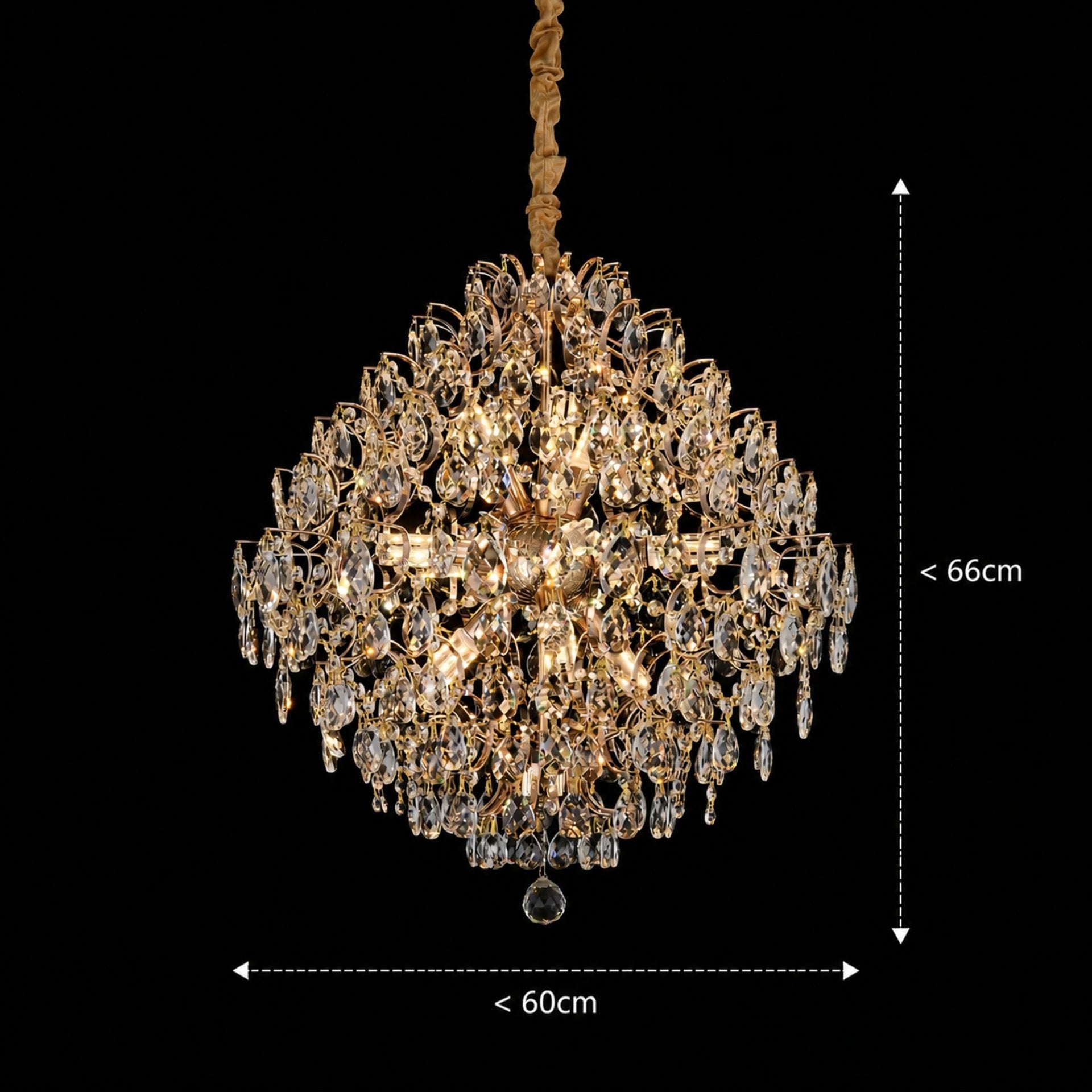 Candelabru Cristal KONIG Regalis, 11xE14, D60 cm, Auriu, Inaltime Reglabila, Metal si Cristal