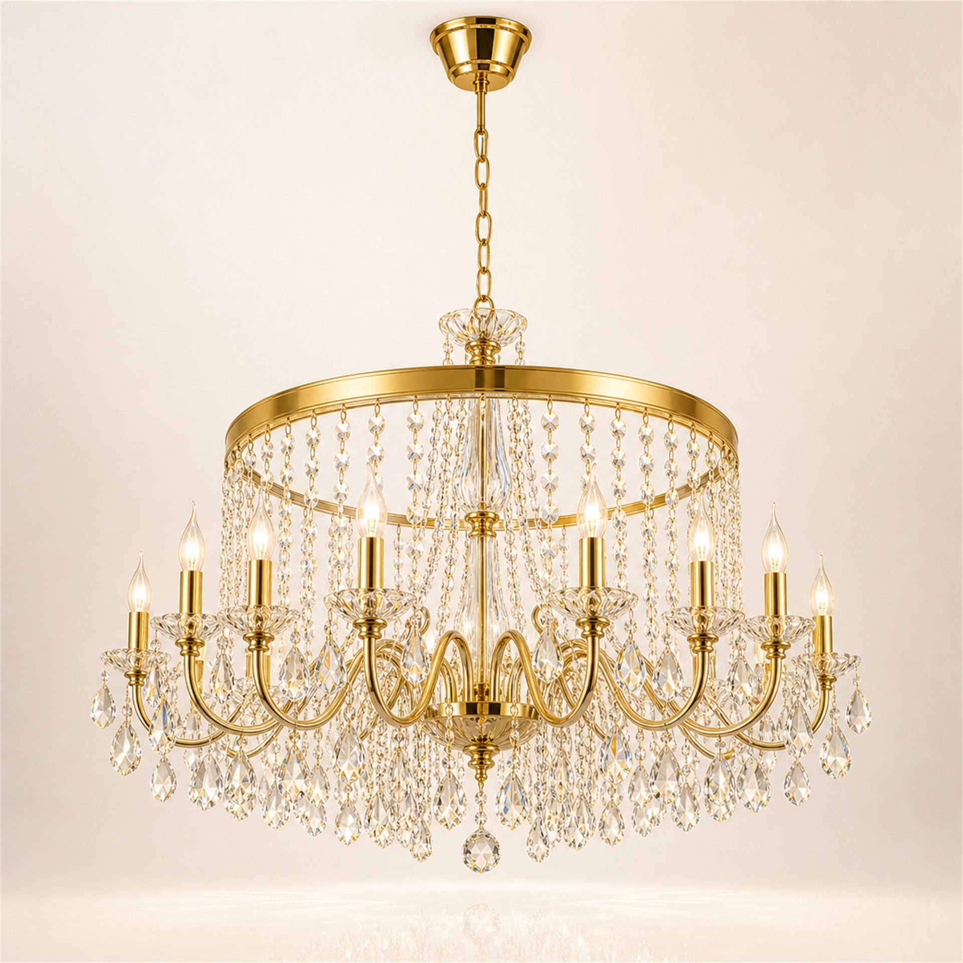 Candelabru Cristal KONIG Regalis, 11xE14, D60 cm, Auriu, Inaltime Reglabila, Metal si Cristal
