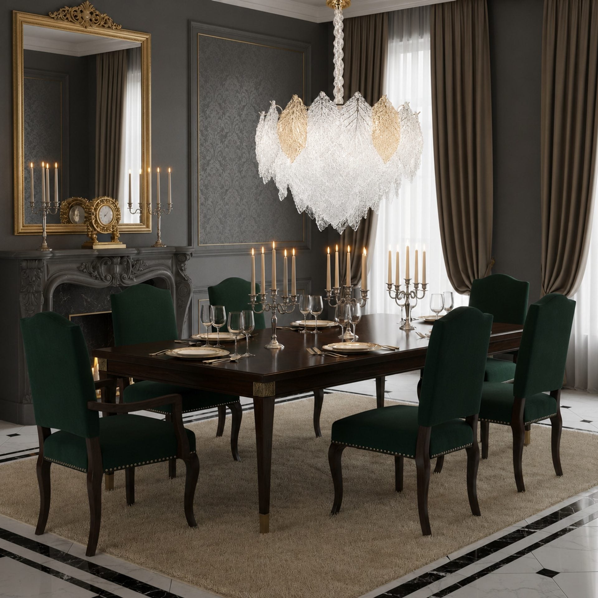 Candelabru Cristal LACE Eleganza 9xE14, Diametru 50cm, Inaltime 36cm, Auriu Lucios, Inaltime Reglabila, Design Elegant