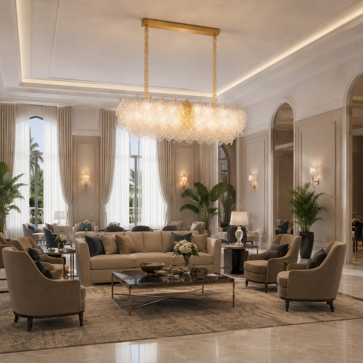 Candelabru Cristal LACE Royale 11xE14, Dimensiune 83x33 cm, Inaltime 31 cm, Auriu Lucios, Inaltime Reglabila, Design Elegant