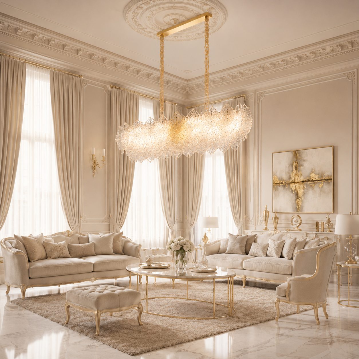 Candelabru Cristal LACE Royale 11xE14, Dimensiune 83x33 cm, Inaltime 31 cm, Auriu Lucios, Inaltime Reglabila, Design Elegant