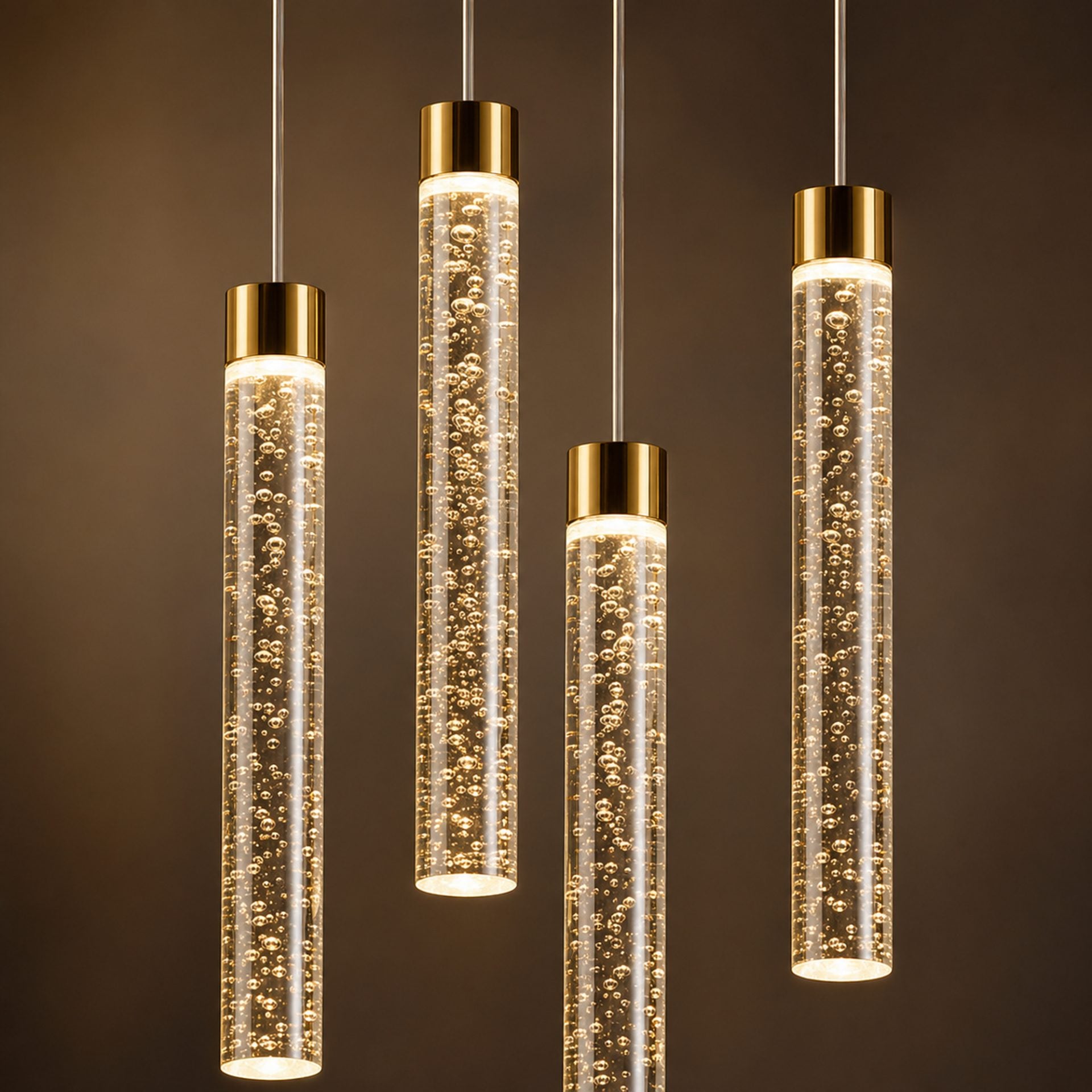 Candelabru Cristal LAGOM LED cu Telecomanda, Suspendat, 12 Surse, 36W, Diametru 40cm, Lumina Calda / Neutra / Rece, Inaltime Reglabila, Auriu, Metal si Cristal