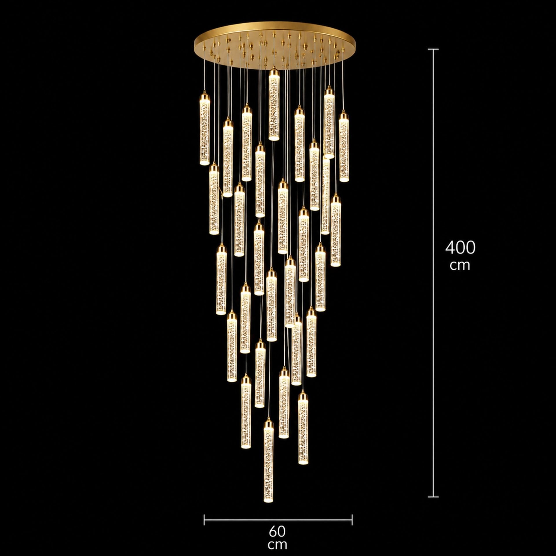Candelabru Cristal LAGOM LED cu Telecomanda, Suspendat, 30 Surse, 90W, Lumina Calda/Neutra/Rece, Diametru 60cm, Inaltime Reglabila, Auriu, Metal si Cristal