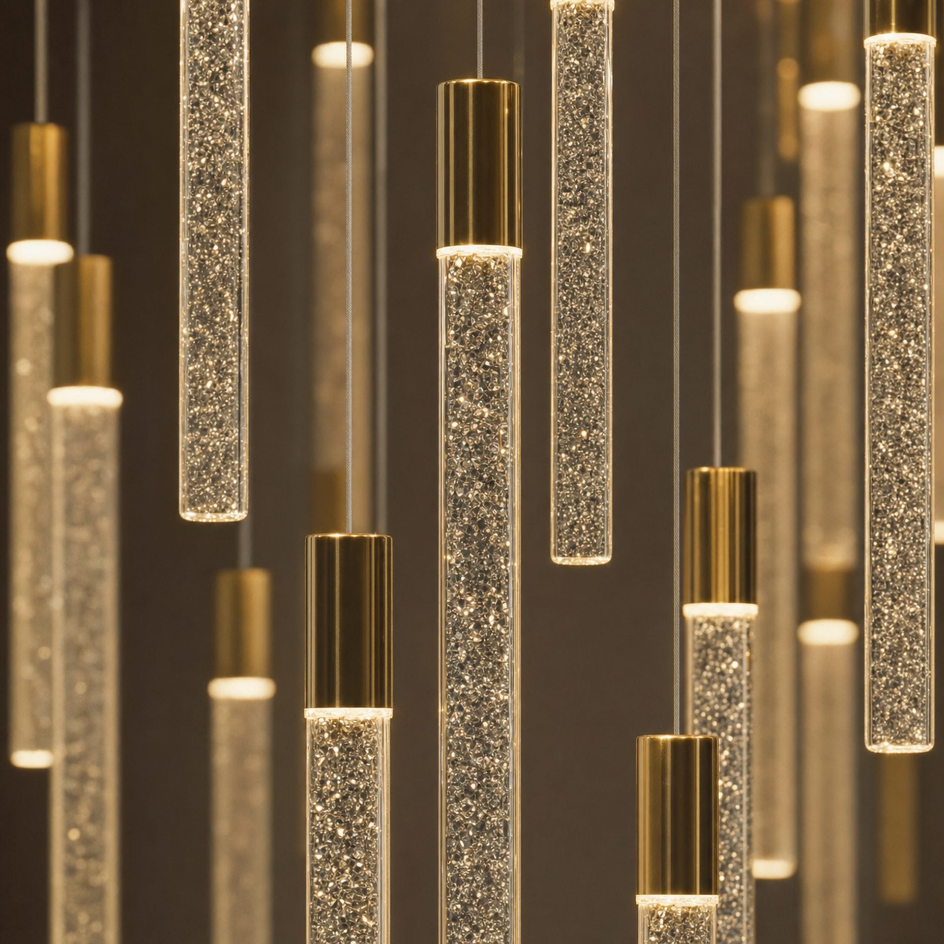Candelabru Cristal LAGOM LED cu Telecomanda, Suspendat, 51 Surse, 153W, Lumina Calda/Neutra/Rece, Diametru 100cm, Inaltime Reglabila, Auriu, Metal si Cristal