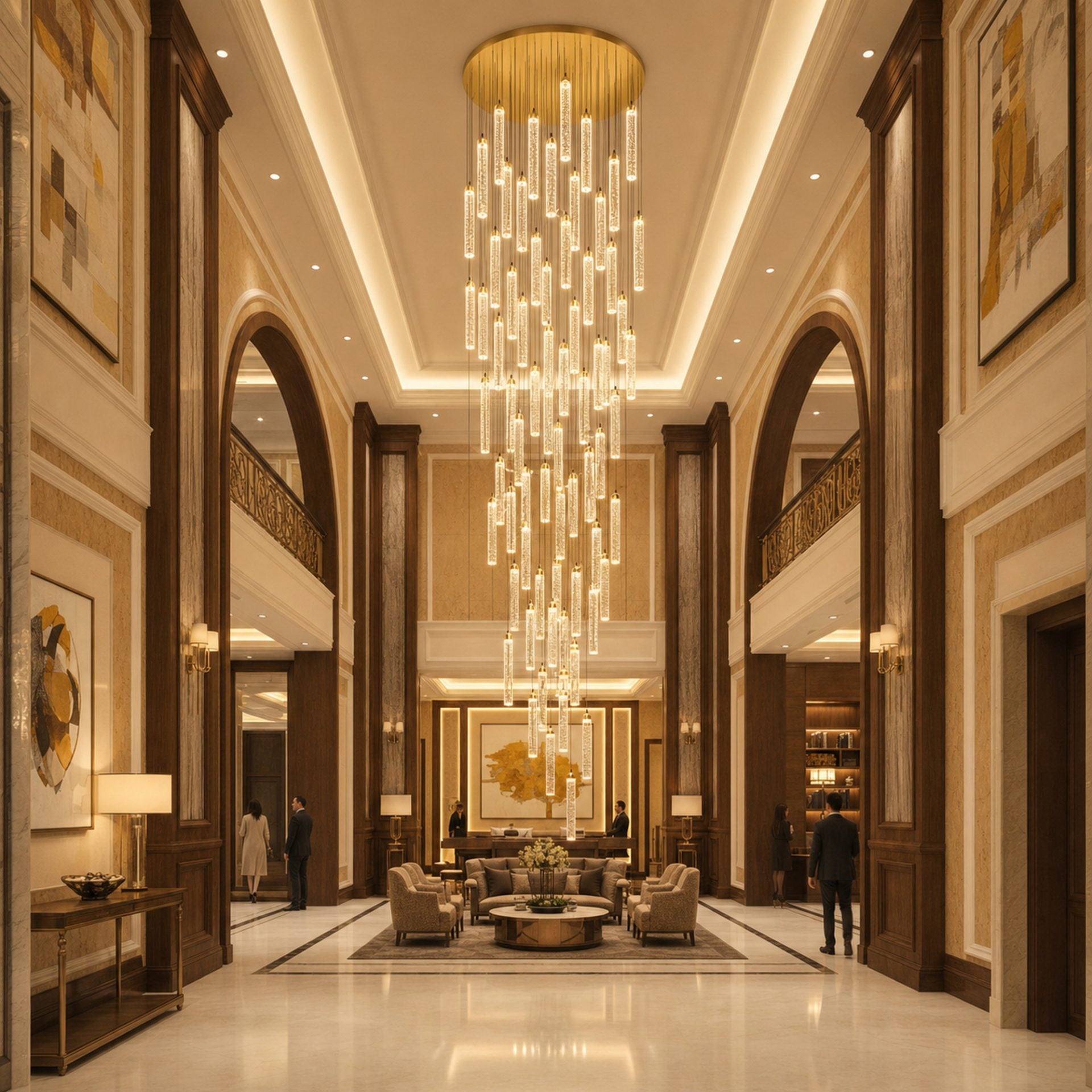 Candelabru Cristal LAGOM LED cu Telecomanda, Suspendat, 51 Surse, 153W, Lumina Calda/Neutra/Rece, Diametru 100cm, Inaltime Reglabila, Auriu, Metal si Cristal