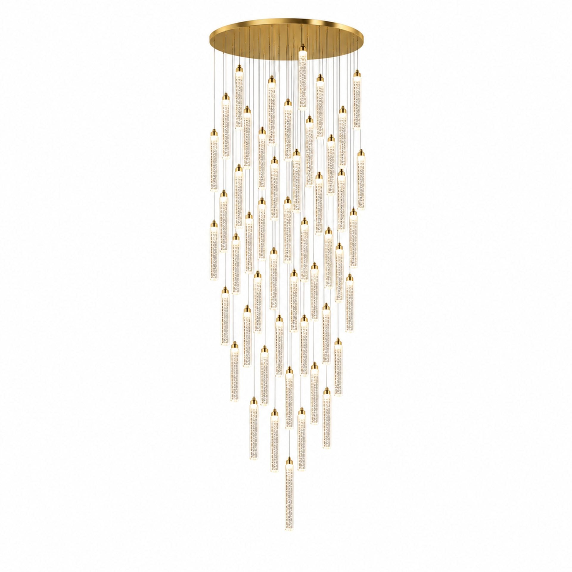 Candelabru Cristal LAGOM LED cu Telecomanda, Suspendat, 51 Surse, 153W, Lumina Calda/Neutra/Rece, Diametru 100cm, Inaltime Reglabila, Auriu, Metal si Cristal