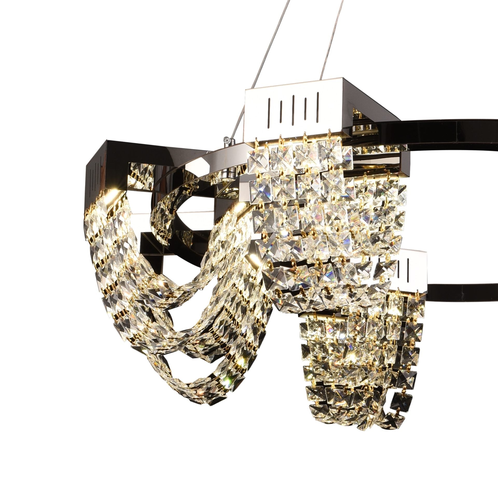Candelabru Cristal LED 24W, STRATUS Regalis, Diametru 80cm, Crom Lucios, Inaltime Reglabila, Lumina Calda Neutra Rece 3000K/4000K/6000K, Metal si Cristal